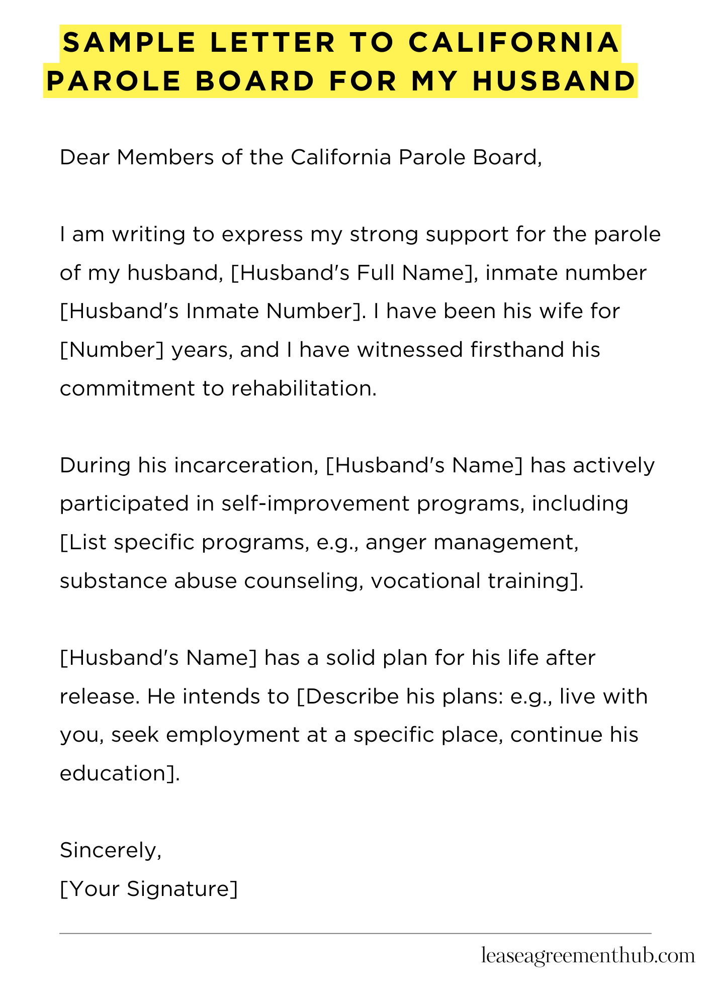 Sample Letter To California Parole Board For My Husband