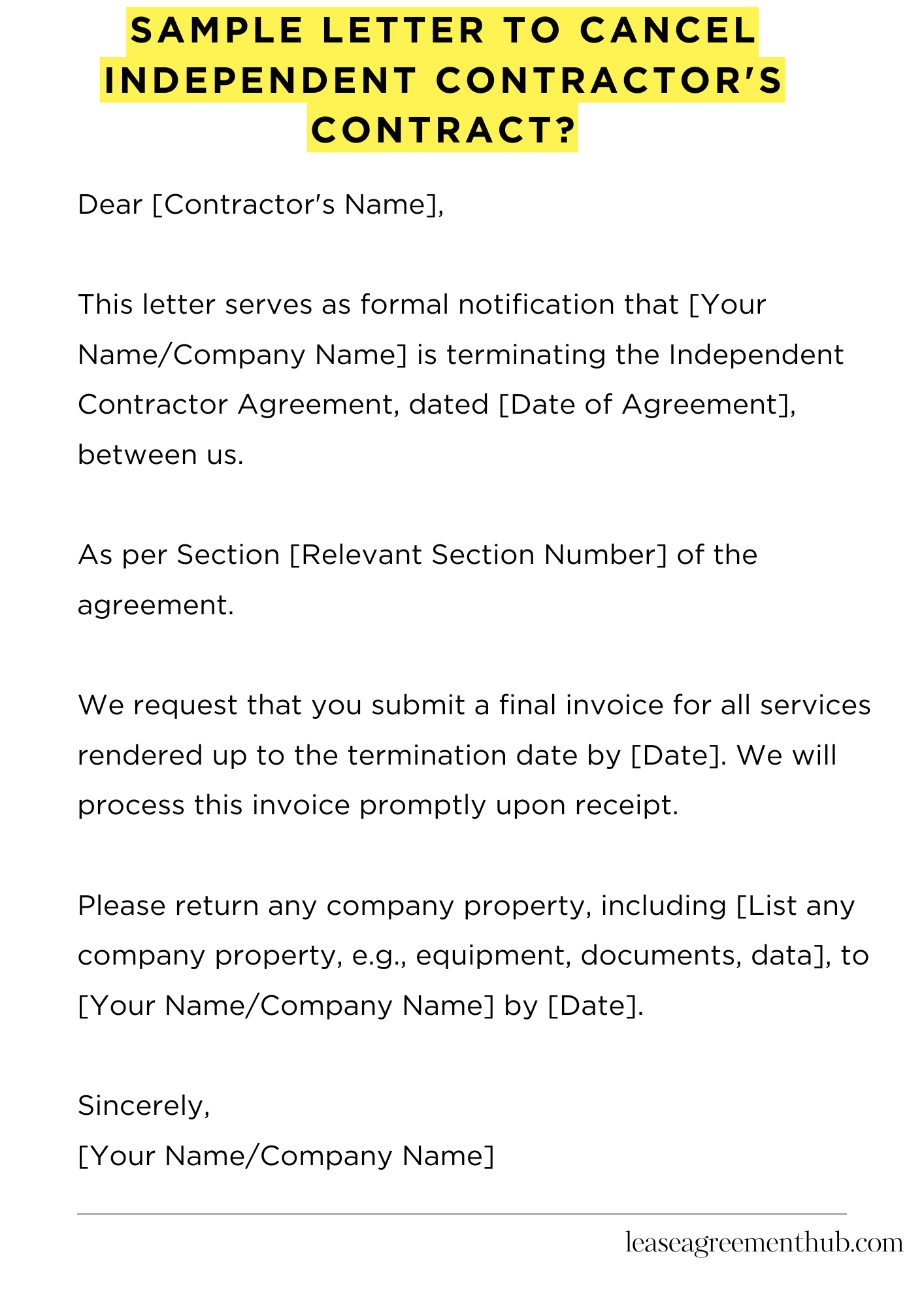 Sample Letter To Cancel Independent Contractor's Contract?