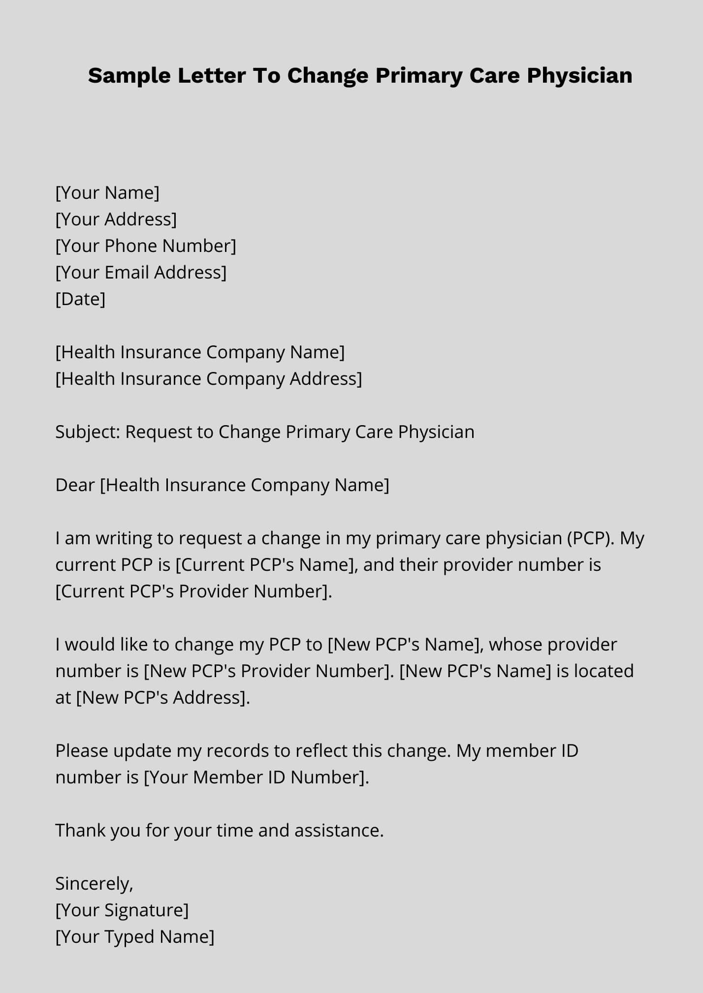 Sample Letter To Change Primary Care Physician
