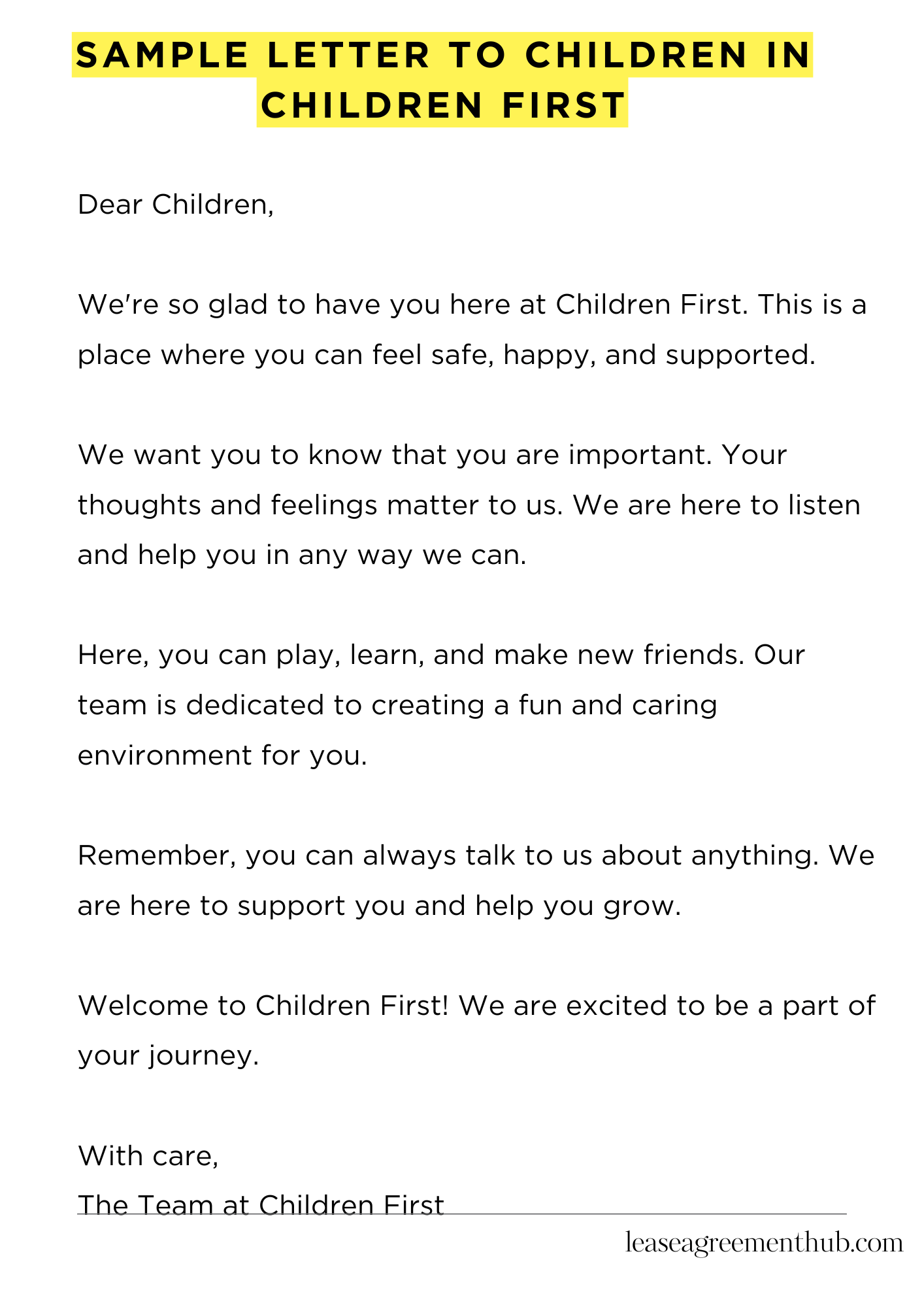 Sample Letter To Children In Children First 