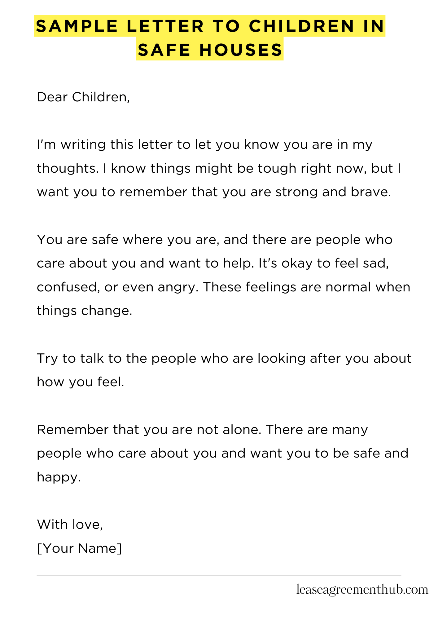 Sample Letter To Children In Safe Houses