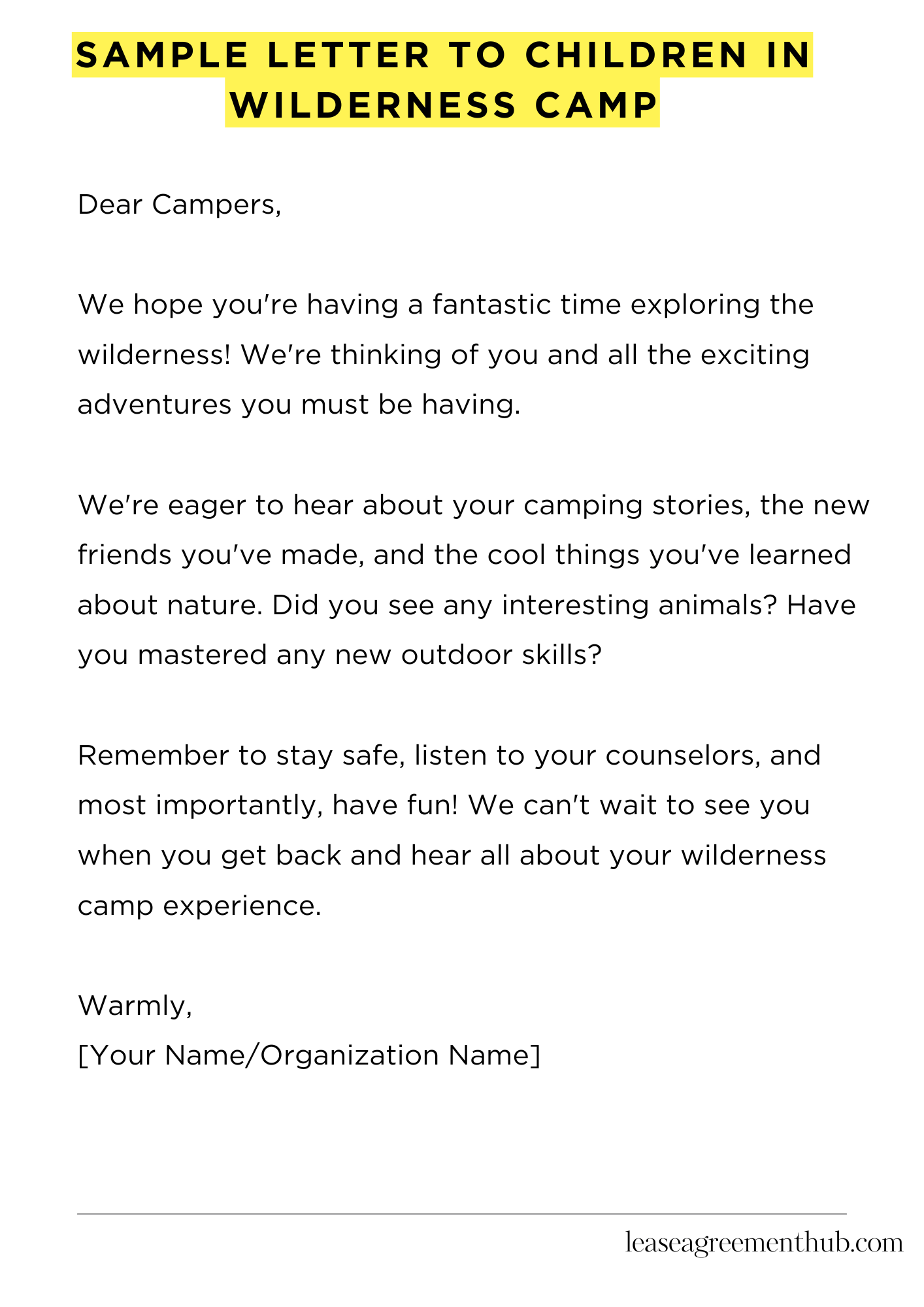 Sample Letter To Children In Wilderness Camp