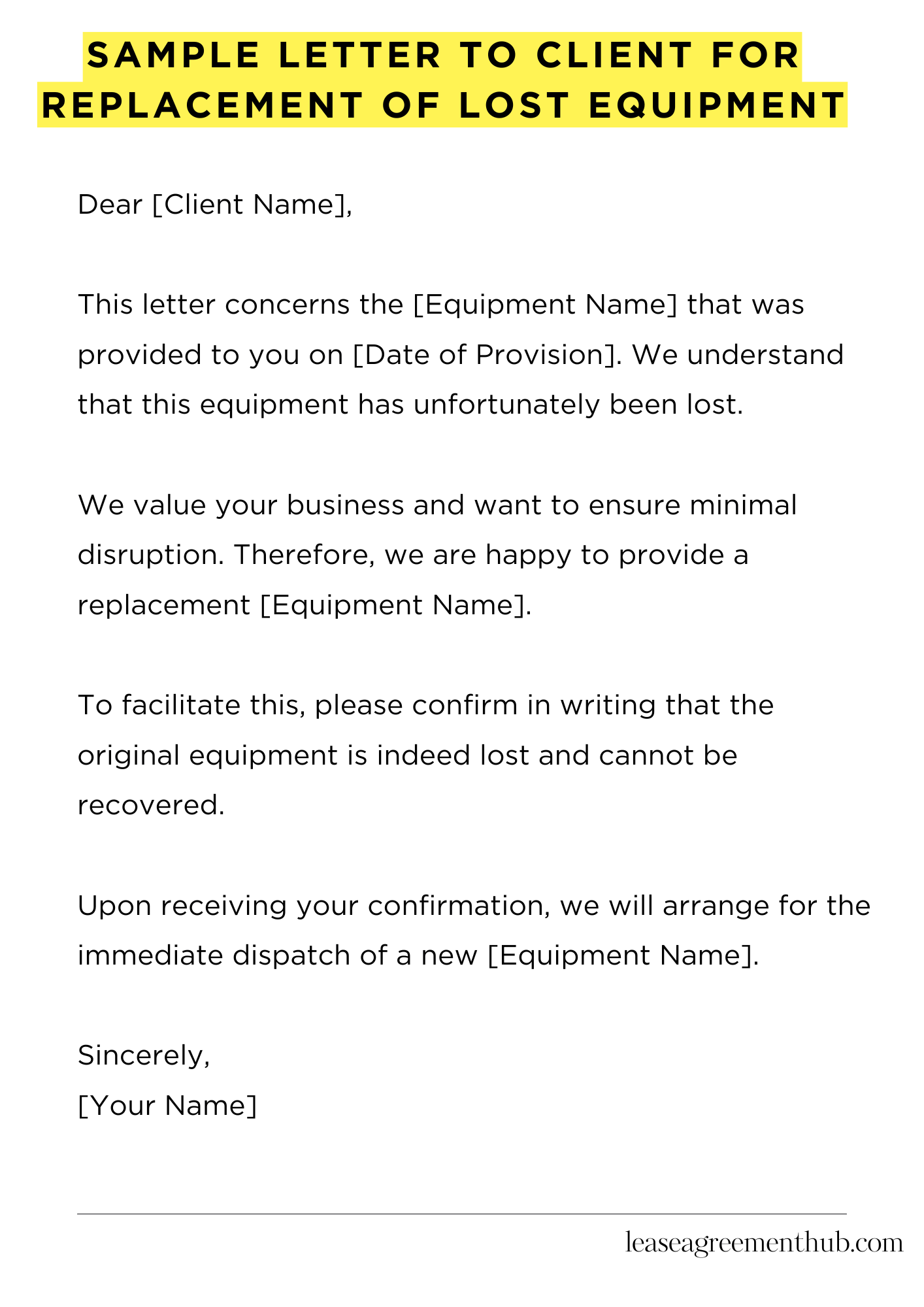 Sample Letter To Client For Replacement Of Lost Equipment