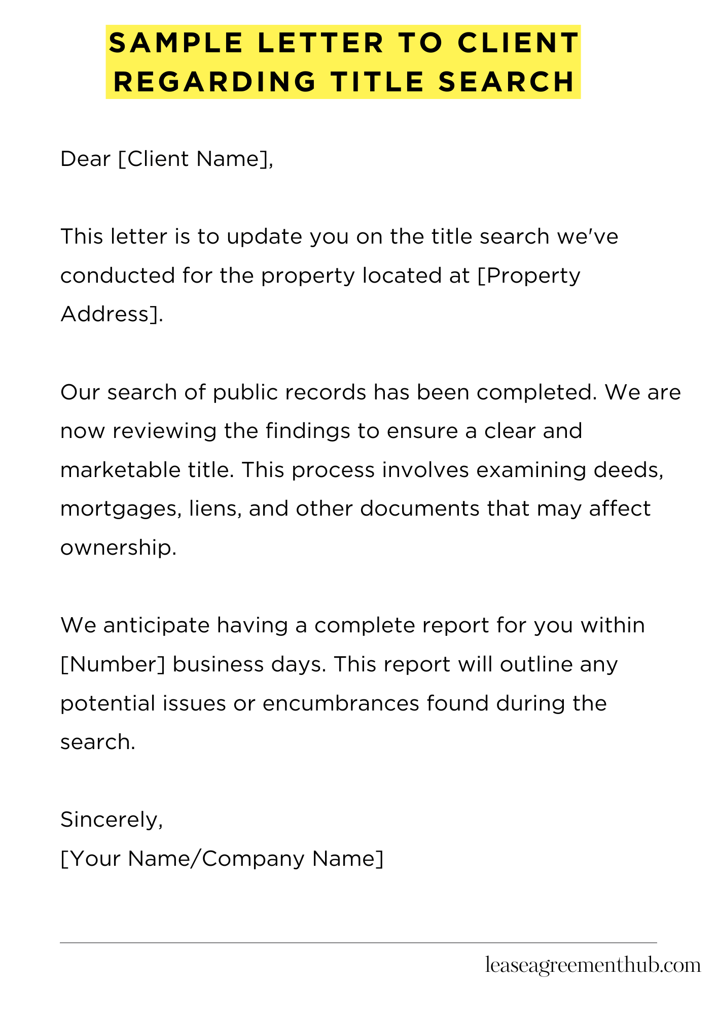 Sample Letter To Client Regarding Title Search