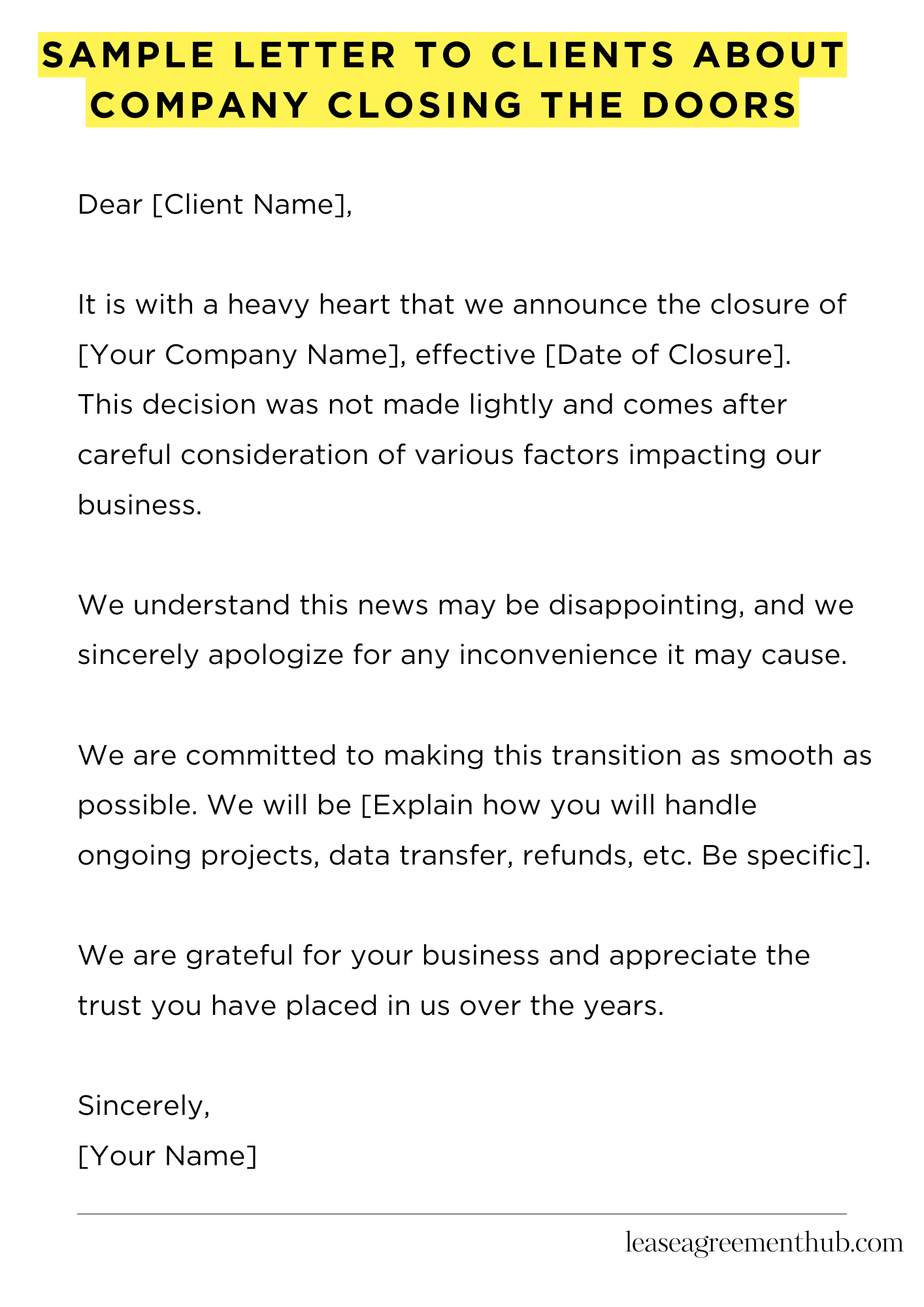 Sample Letter To Clients About Company Closing The Doors