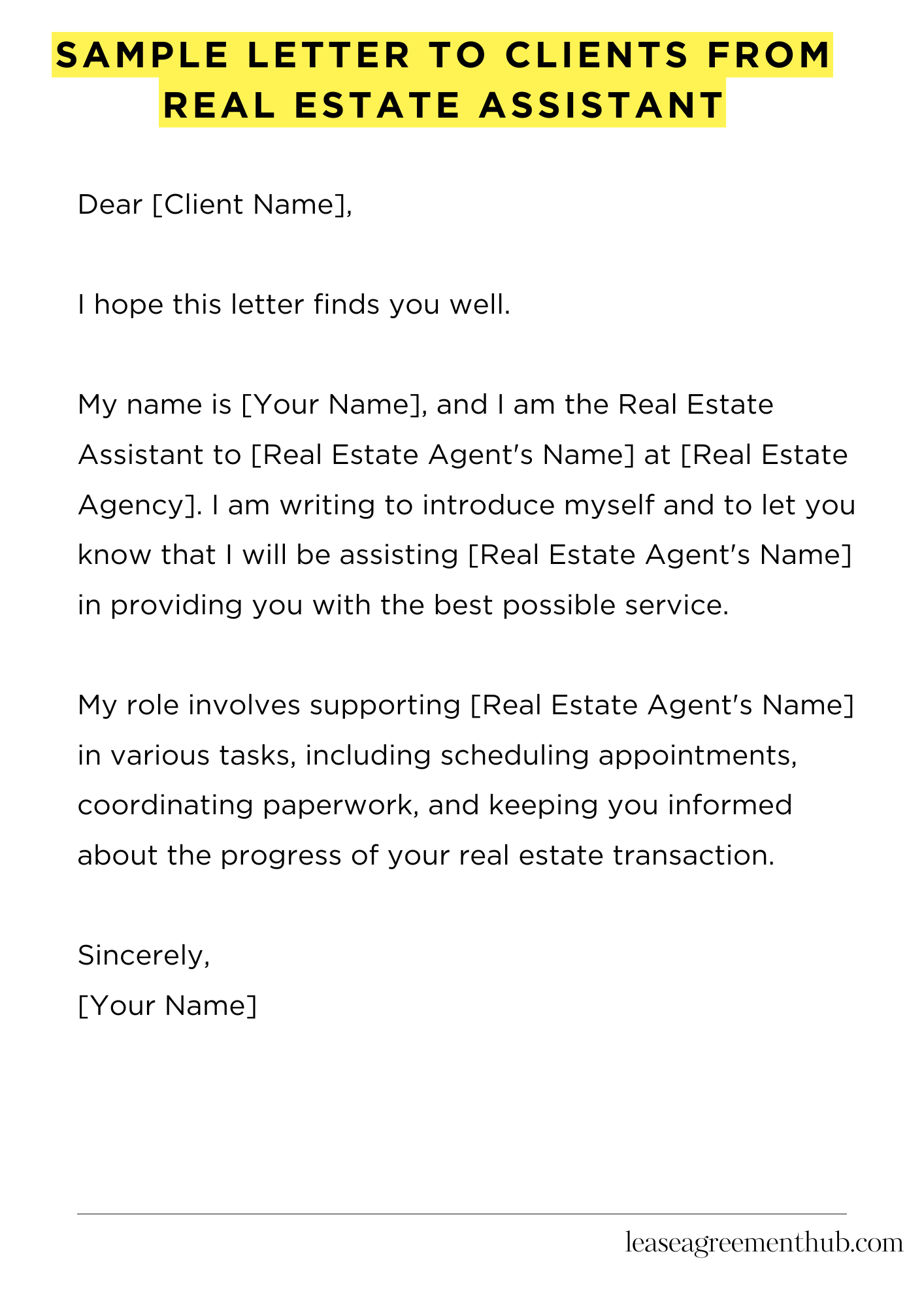 Sample Letter To Clients From Real Estate Assistant