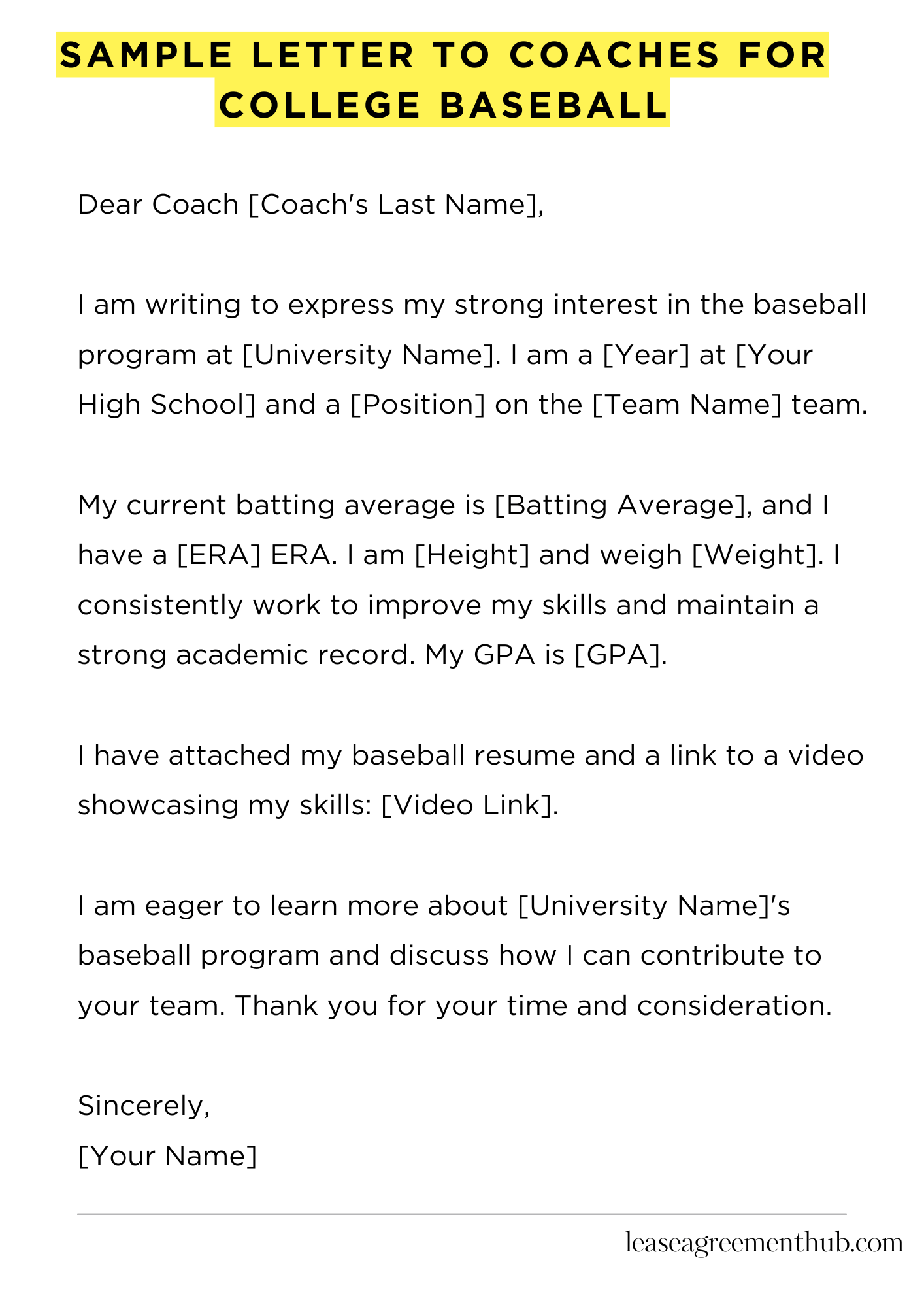 Sample Letter To Coaches For College Baseball