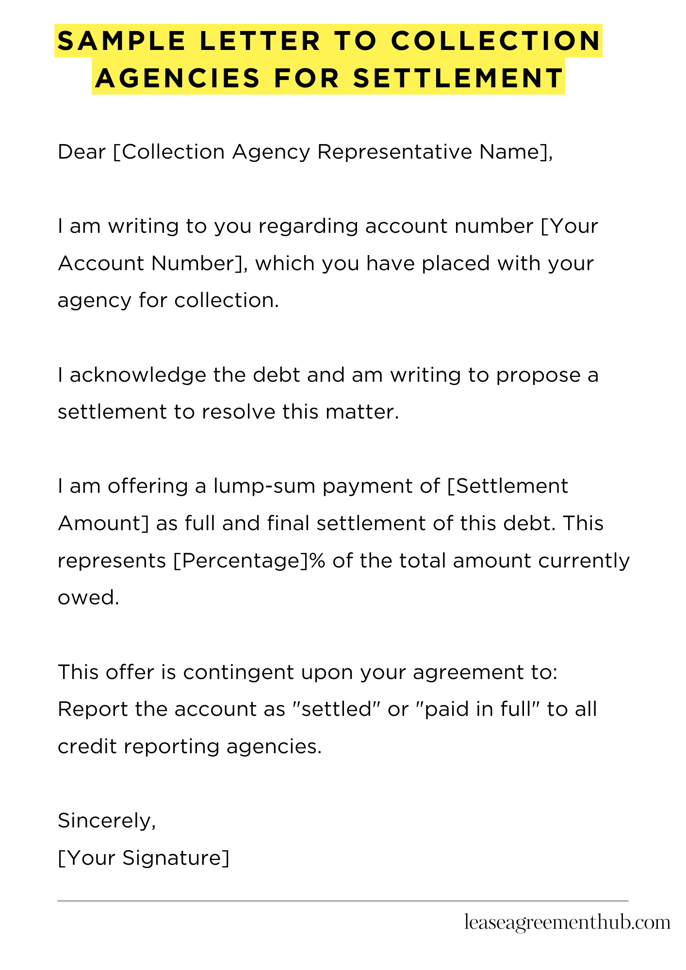 Sample Letter To Collection Agencies For Settlement