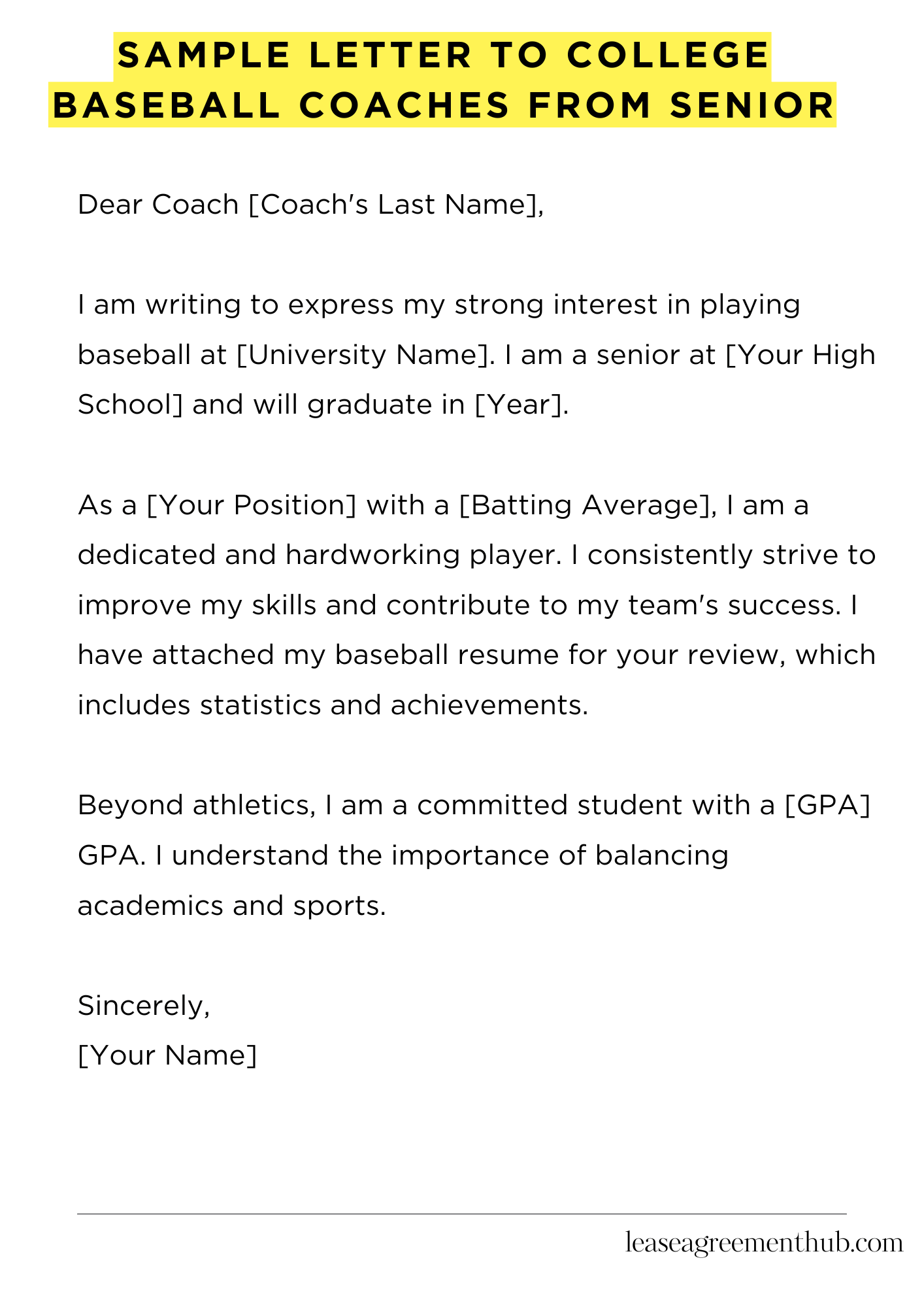 Sample Letter To College Baseball Coaches From Senior