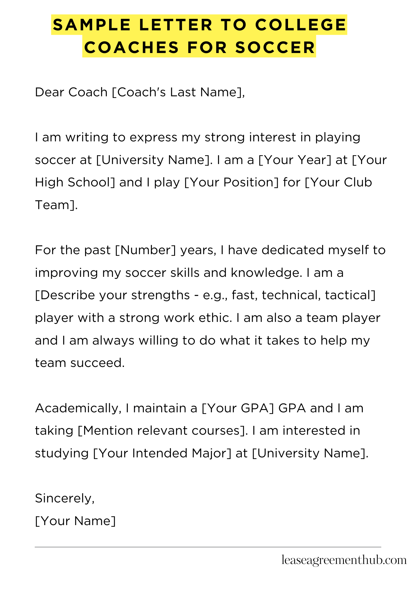 Sample Letter To College Coaches For Soccer