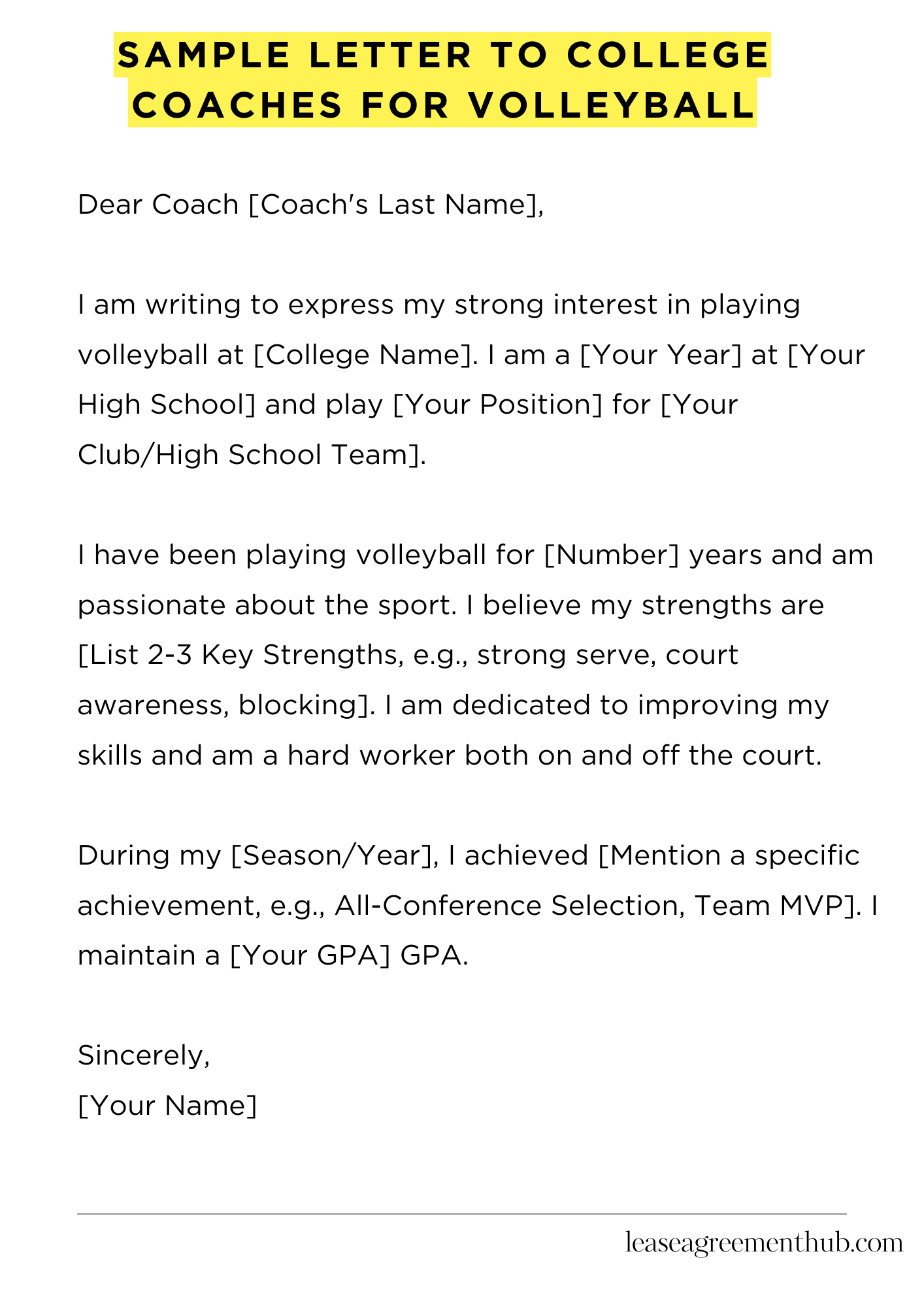 Sample Letter To College Coaches For Volleyball