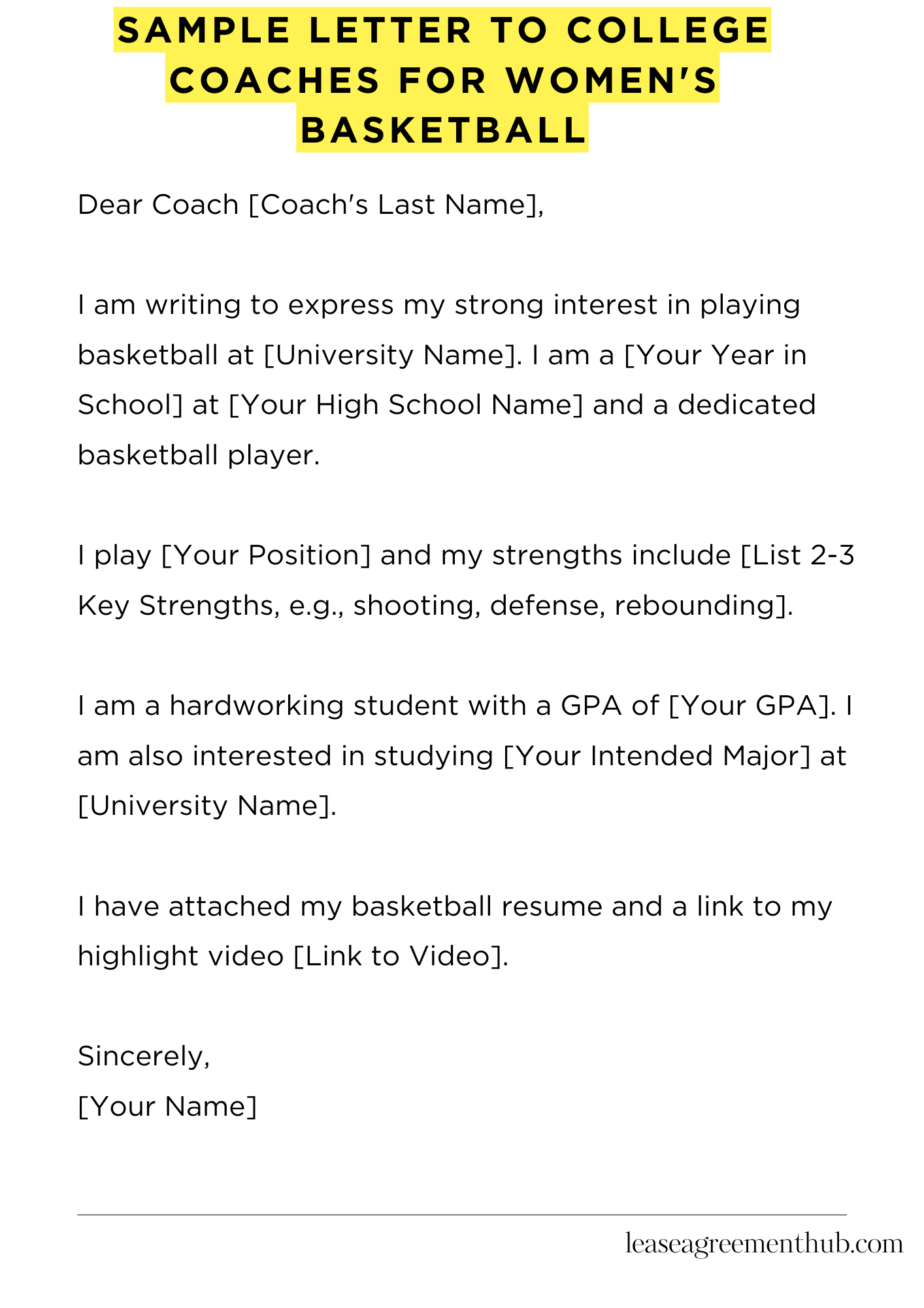 Sample Letter To College Coaches For Women's Basketball