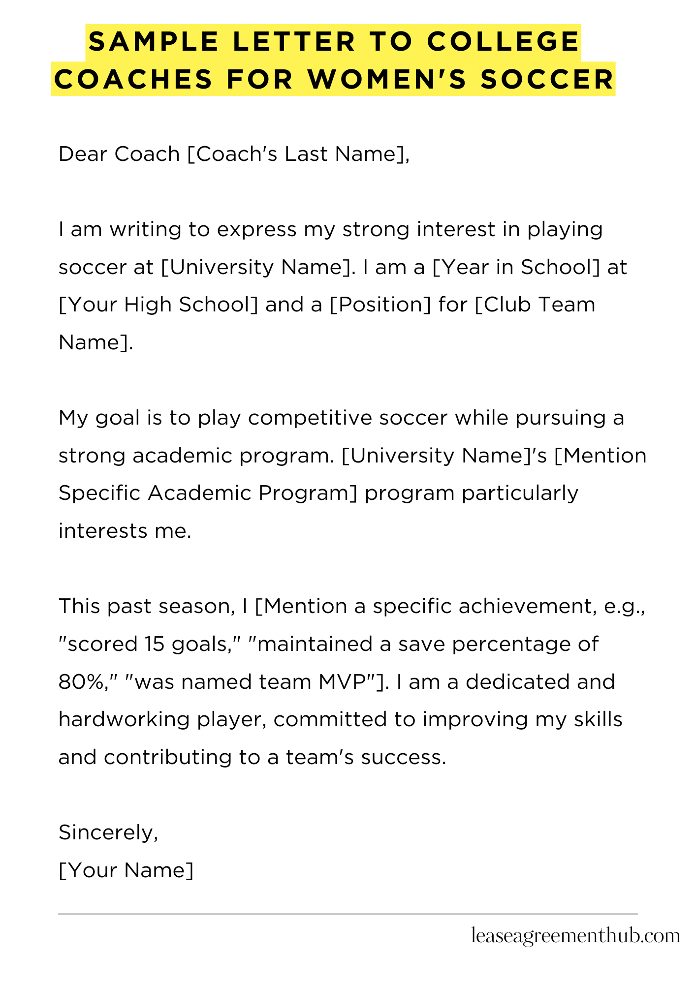 Sample Letter To College Coaches For Women's Soccer