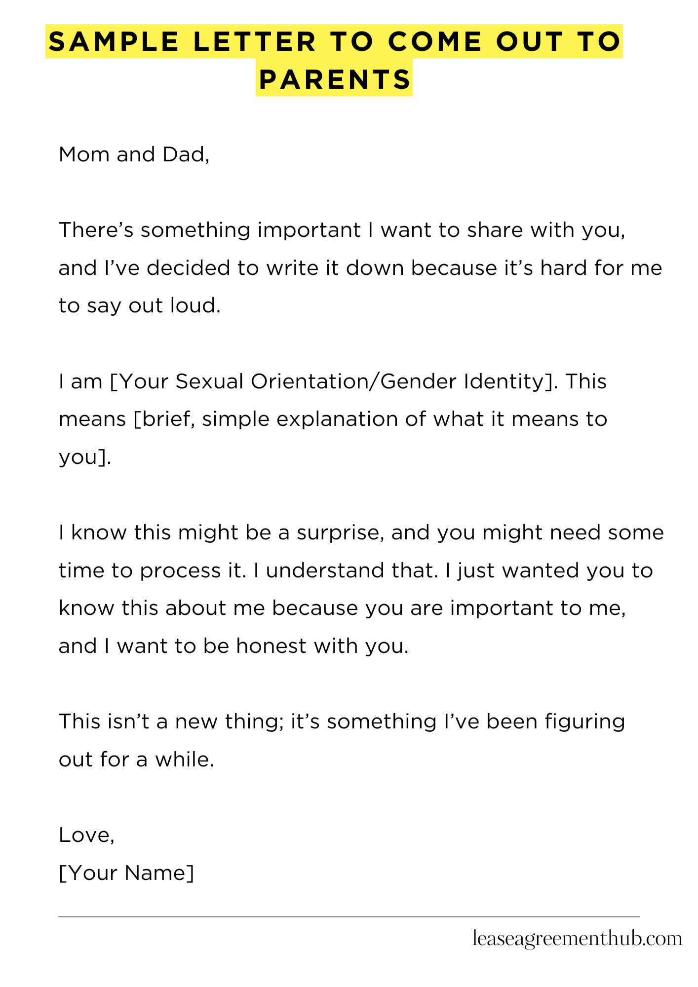 Sample Letter To Come Out To Parents