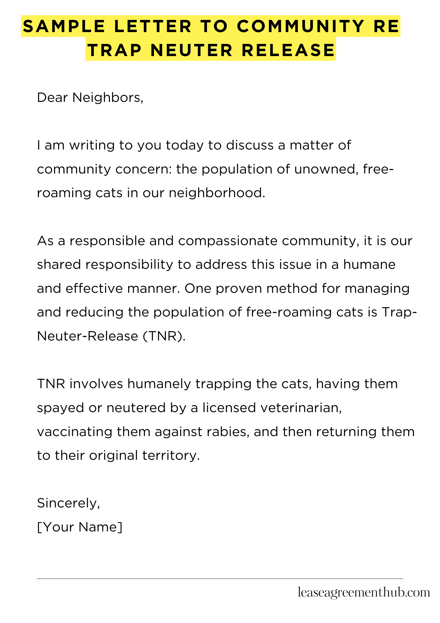 Sample Letter To Community Re Trap Neuter Release