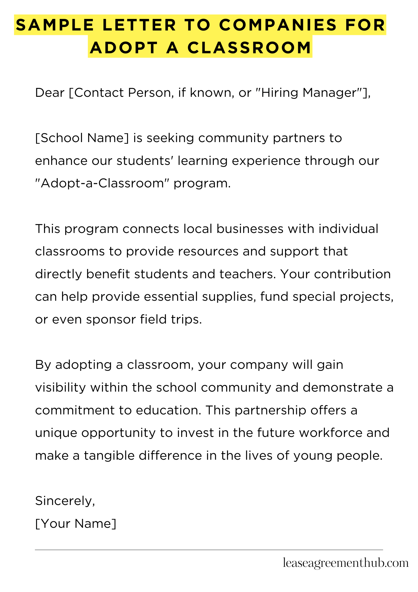 Sample Letter To Companies For Adopt A Classroom