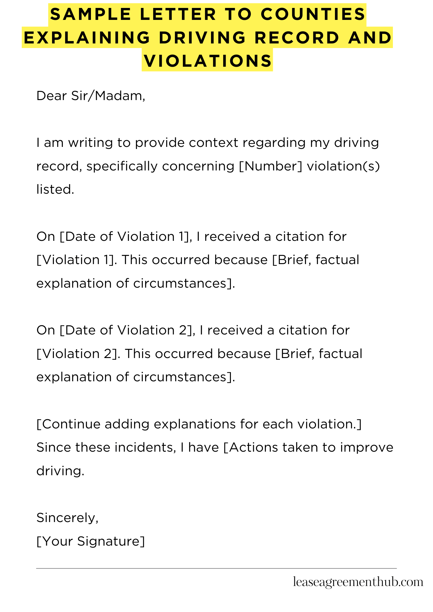 Sample Letter To Counties Explaining Driving Record And Violations
