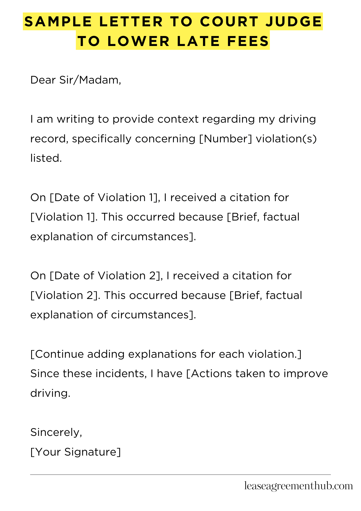Sample Letter To Court Judge To Lower Late Fees