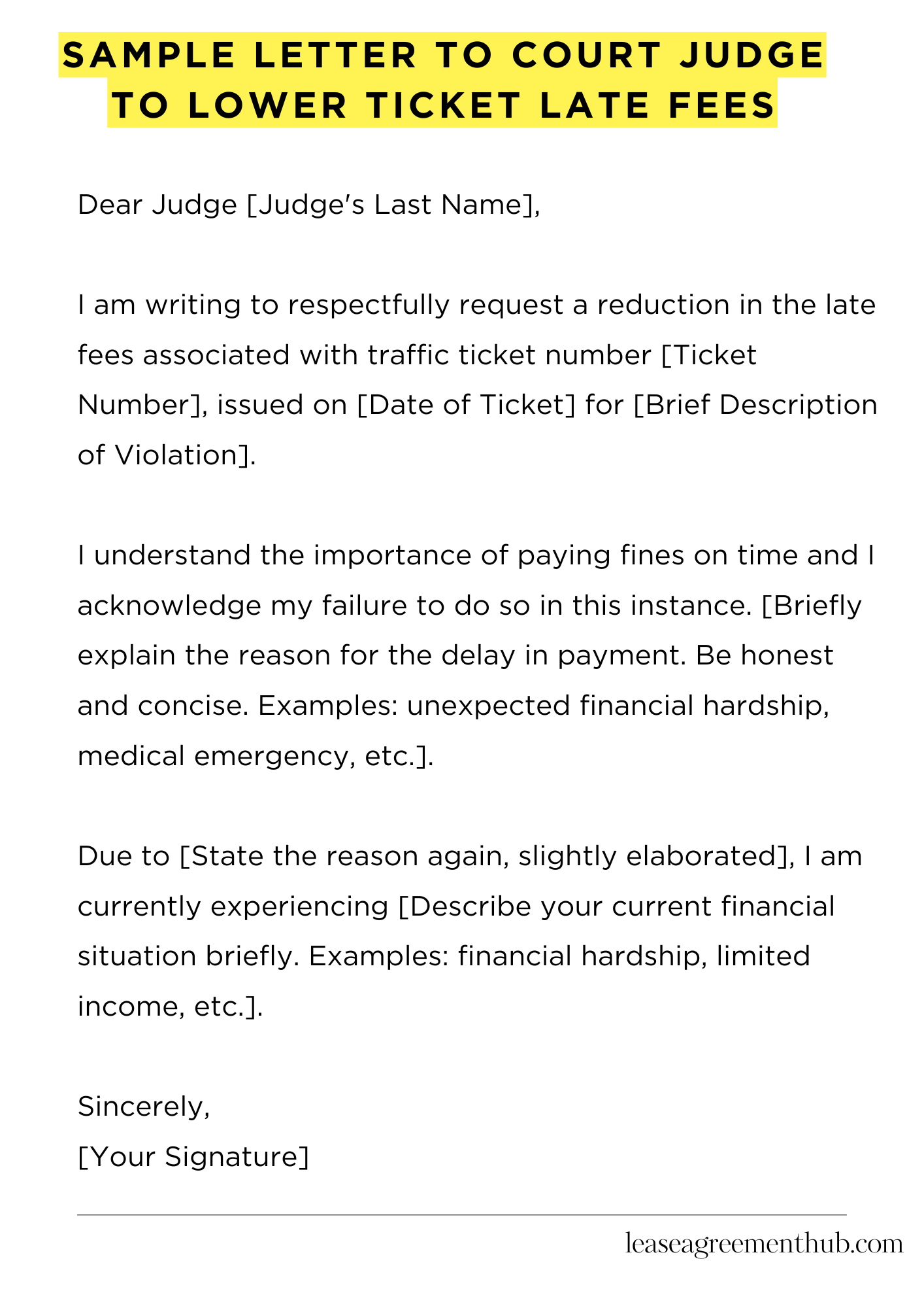 Sample Letter To Court Judge To Lower Ticket Late Fees