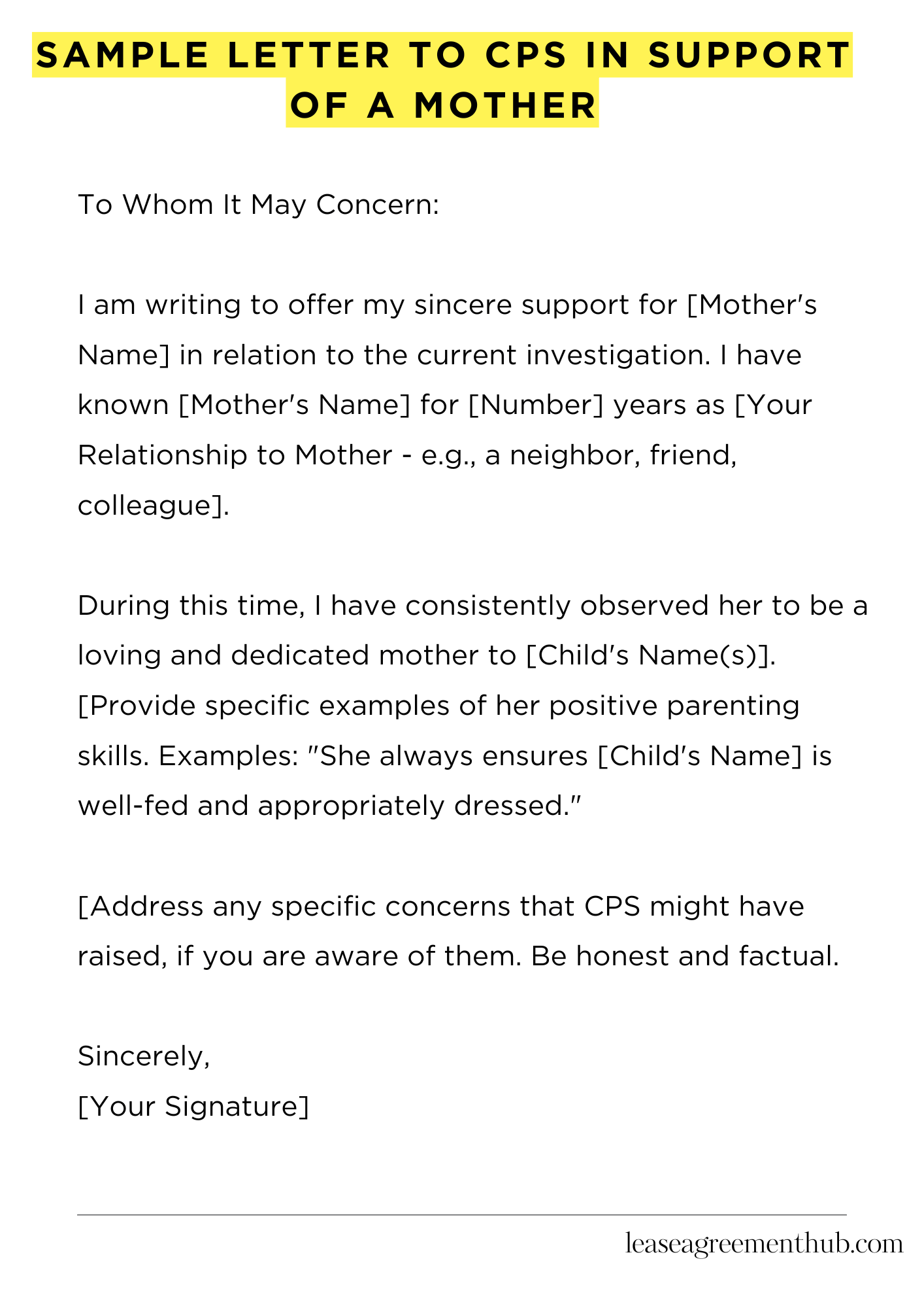 Sample Letter To Cps In Support Of A Mother