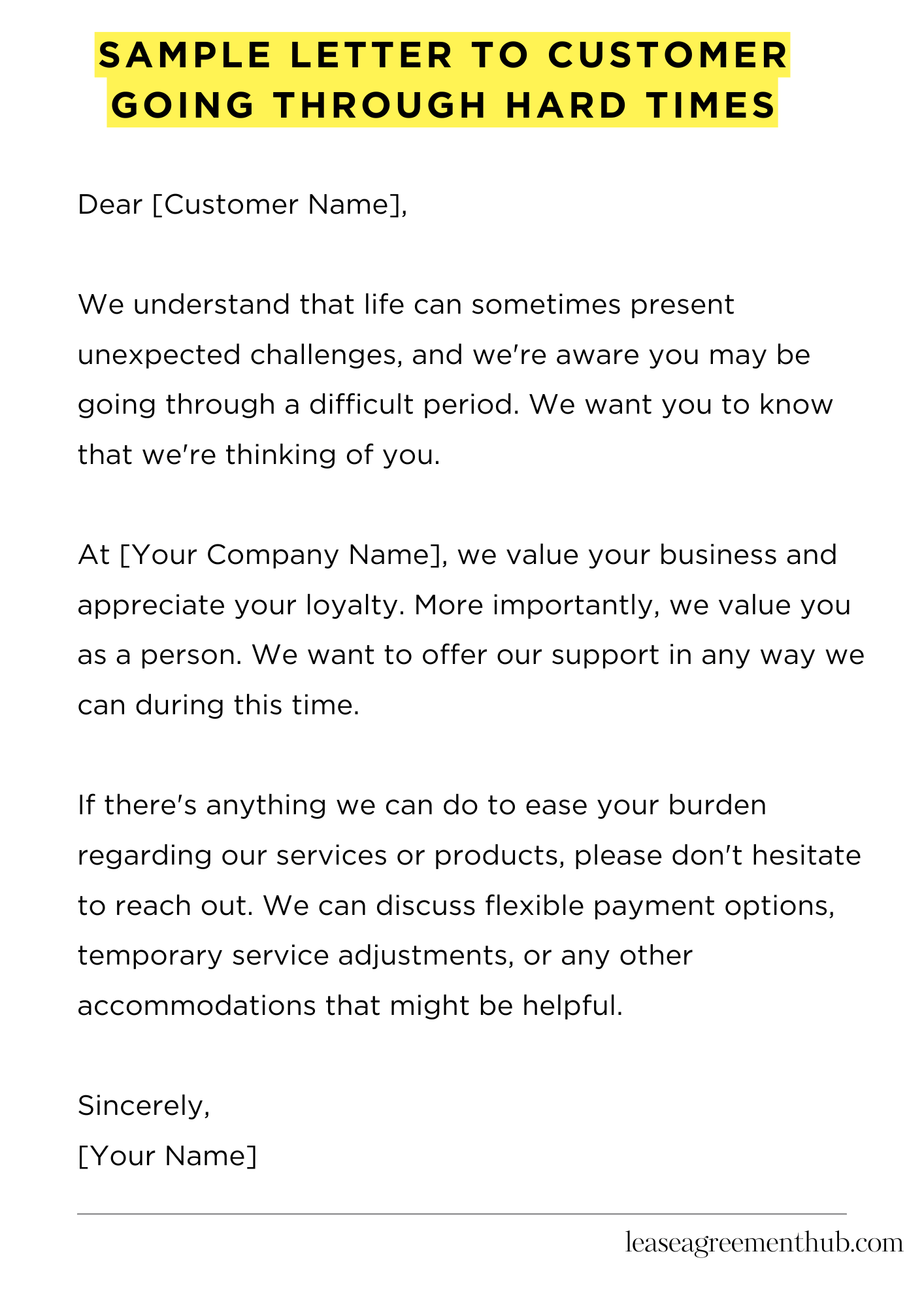 Sample Letter To Customer Going Through Hard Times