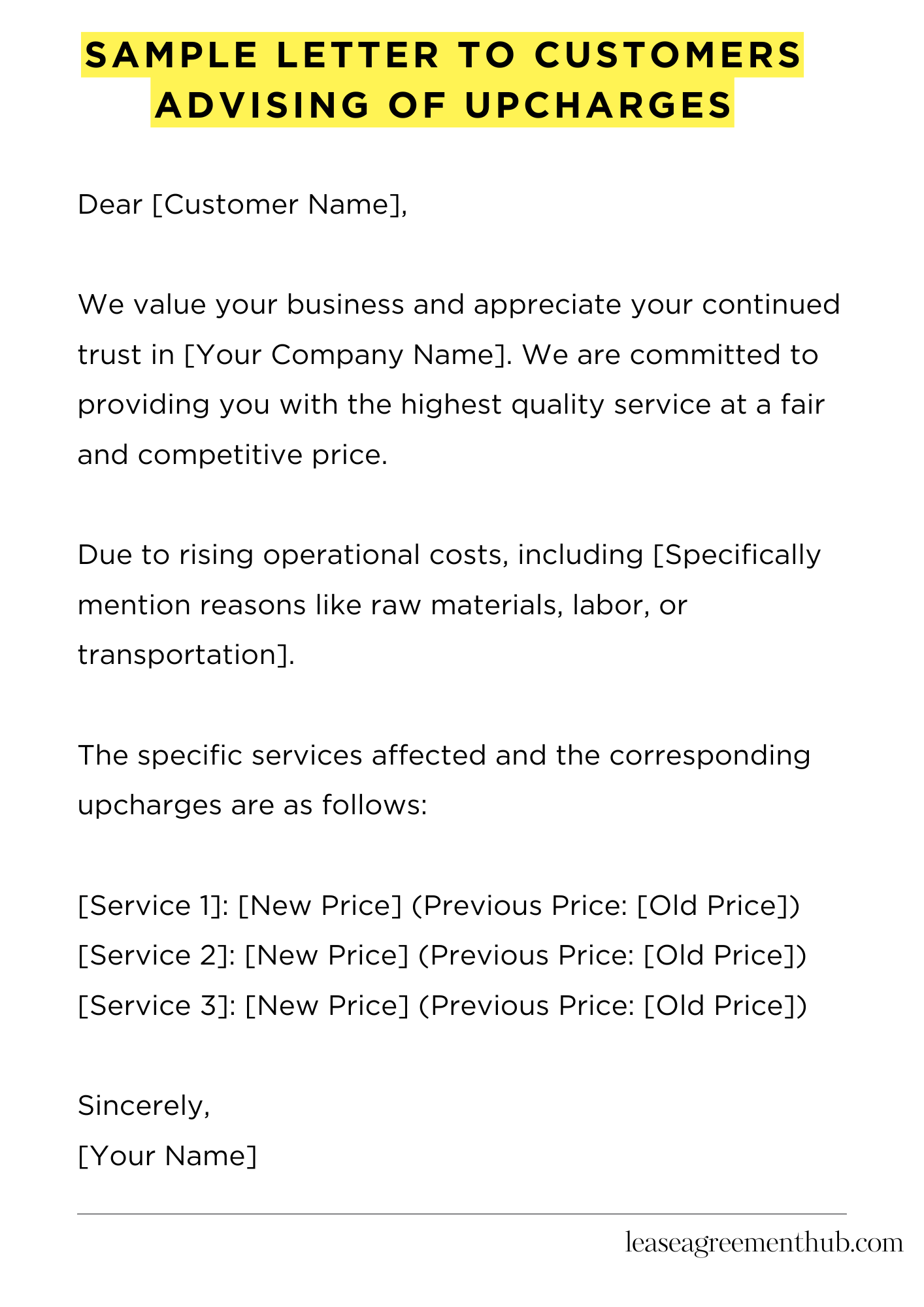 Sample Letter To Customers Advising Of Upcharges