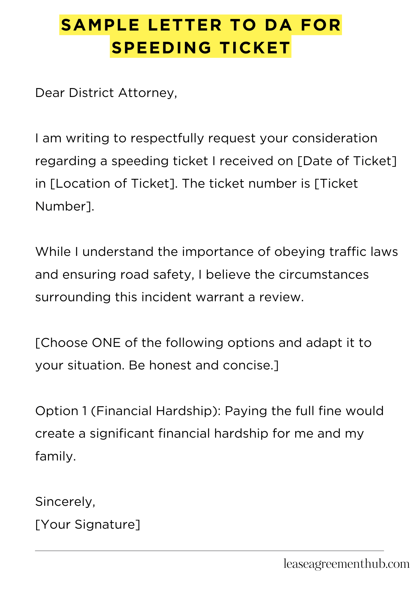Sample Letter To Da For Speeding Ticket