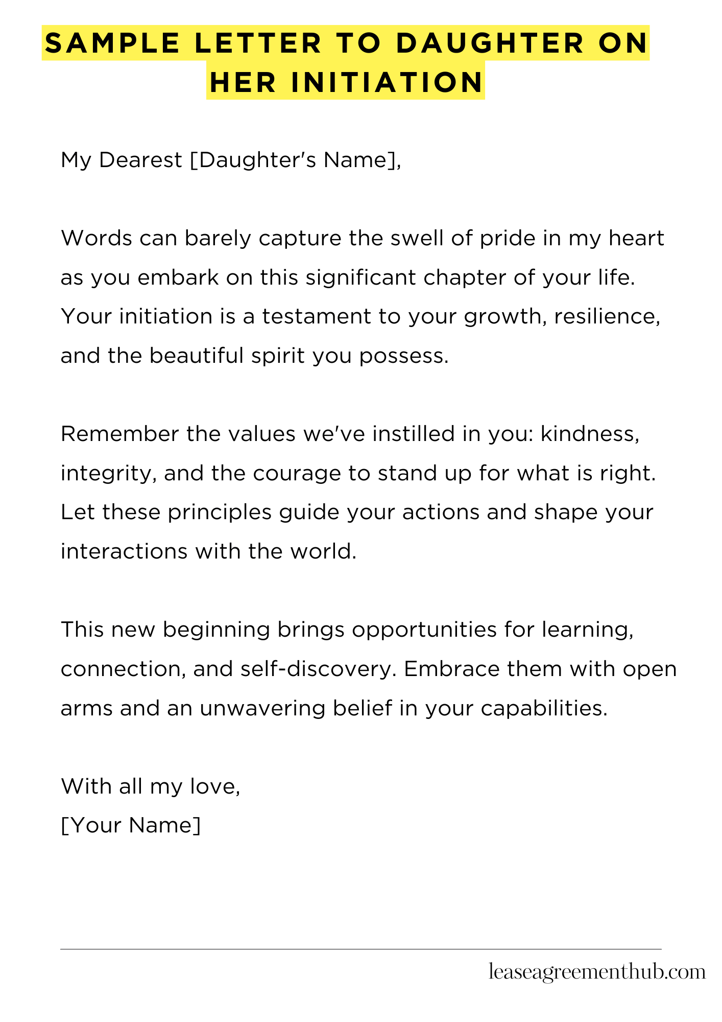 Sample Letter To Daughter On Her Initiation
