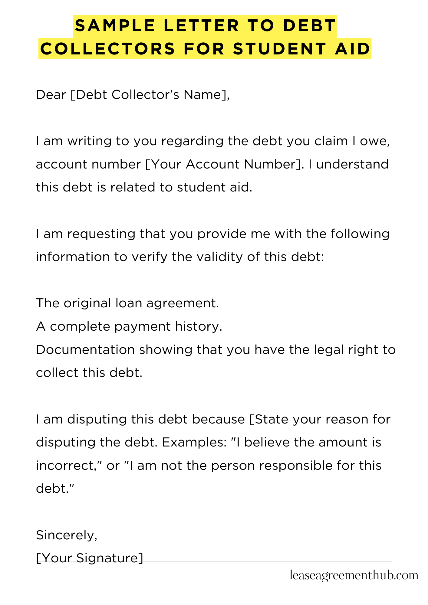 Sample Letter To Debt Collectors For Student Aid