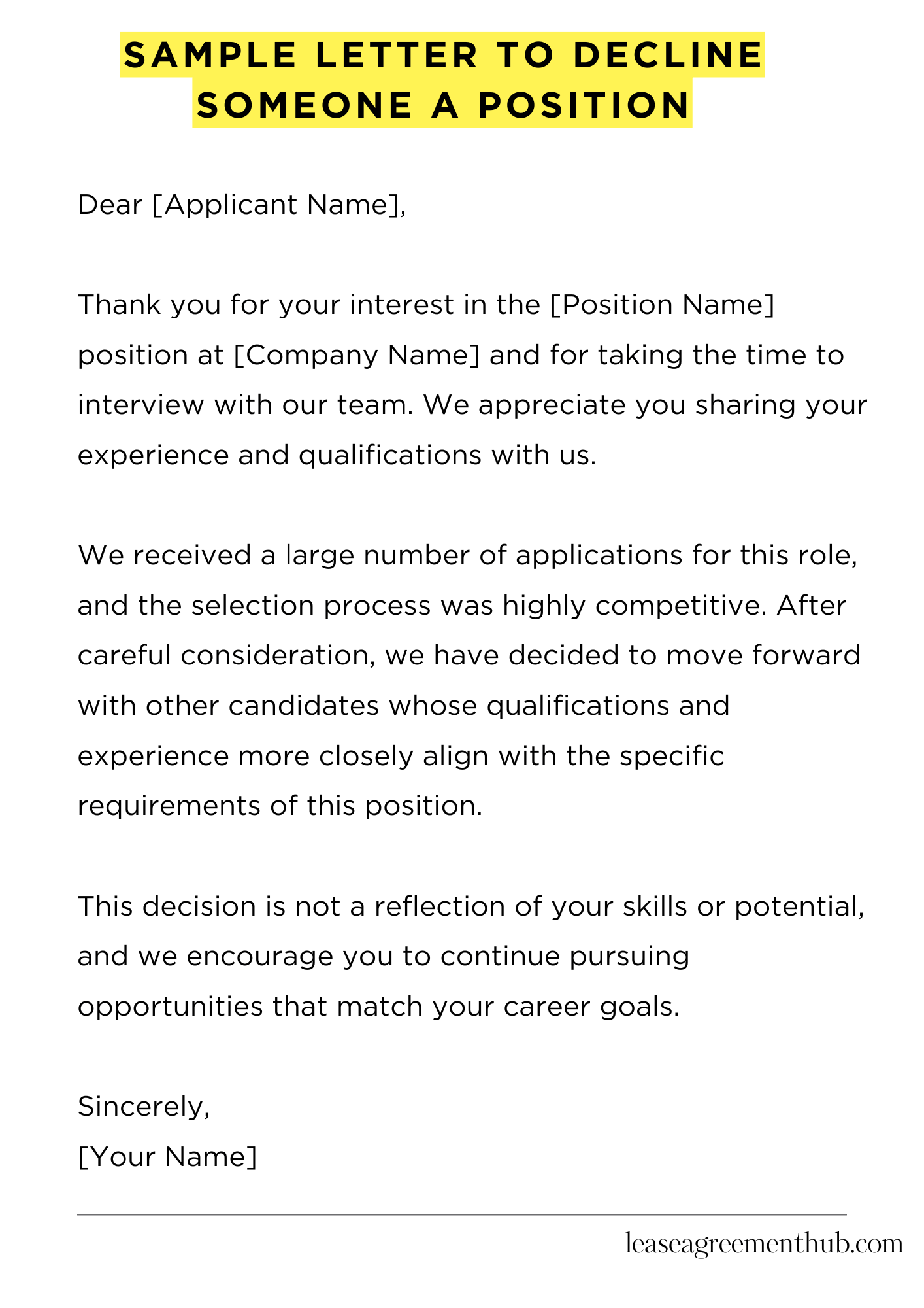 Sample Letter To Decline Someone A Position