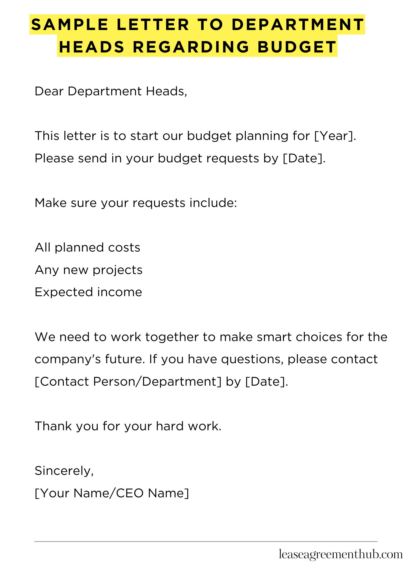 Sample Letter To Department Heads Regarding Budget