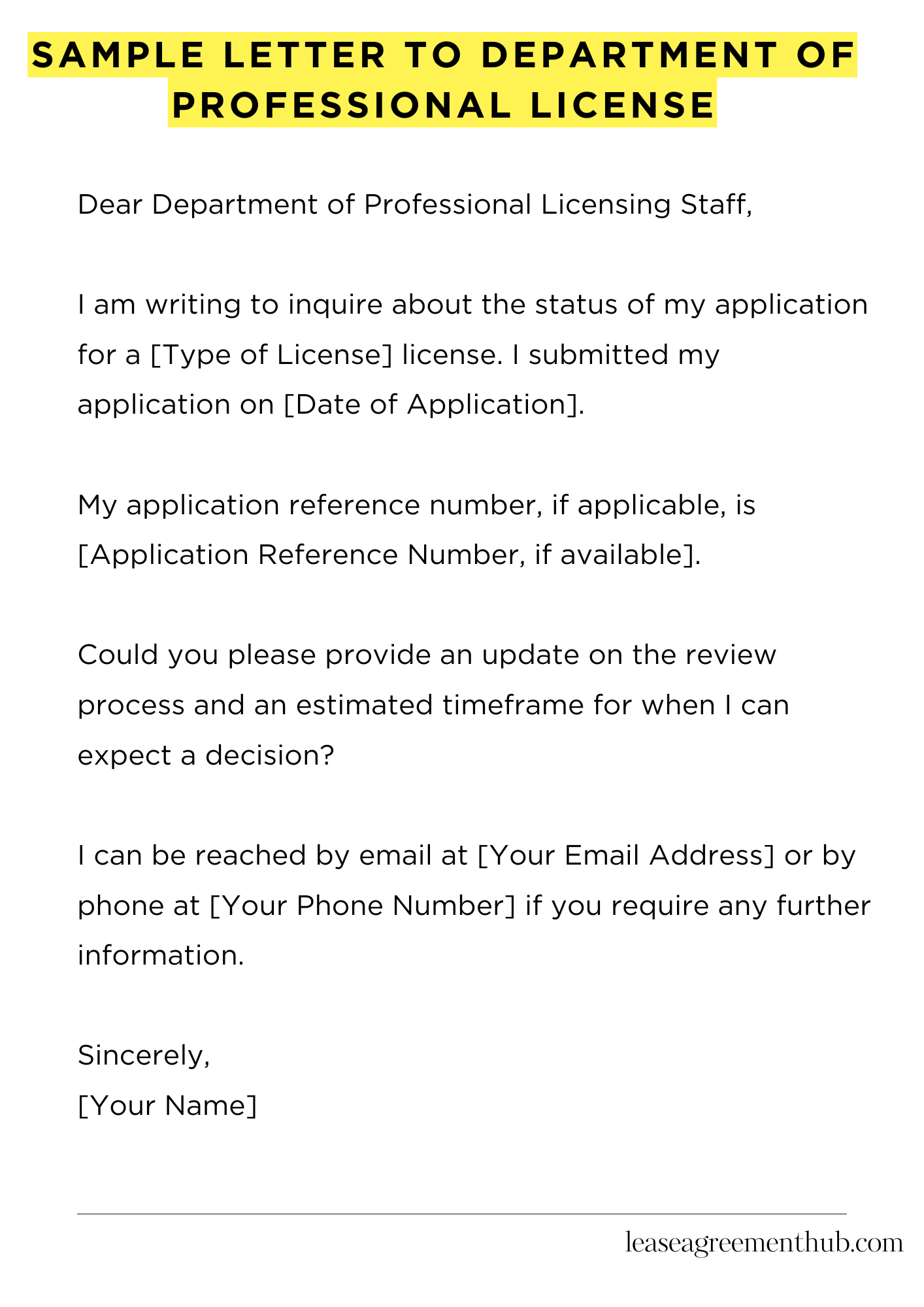 Sample Letter To Department Of Professional License