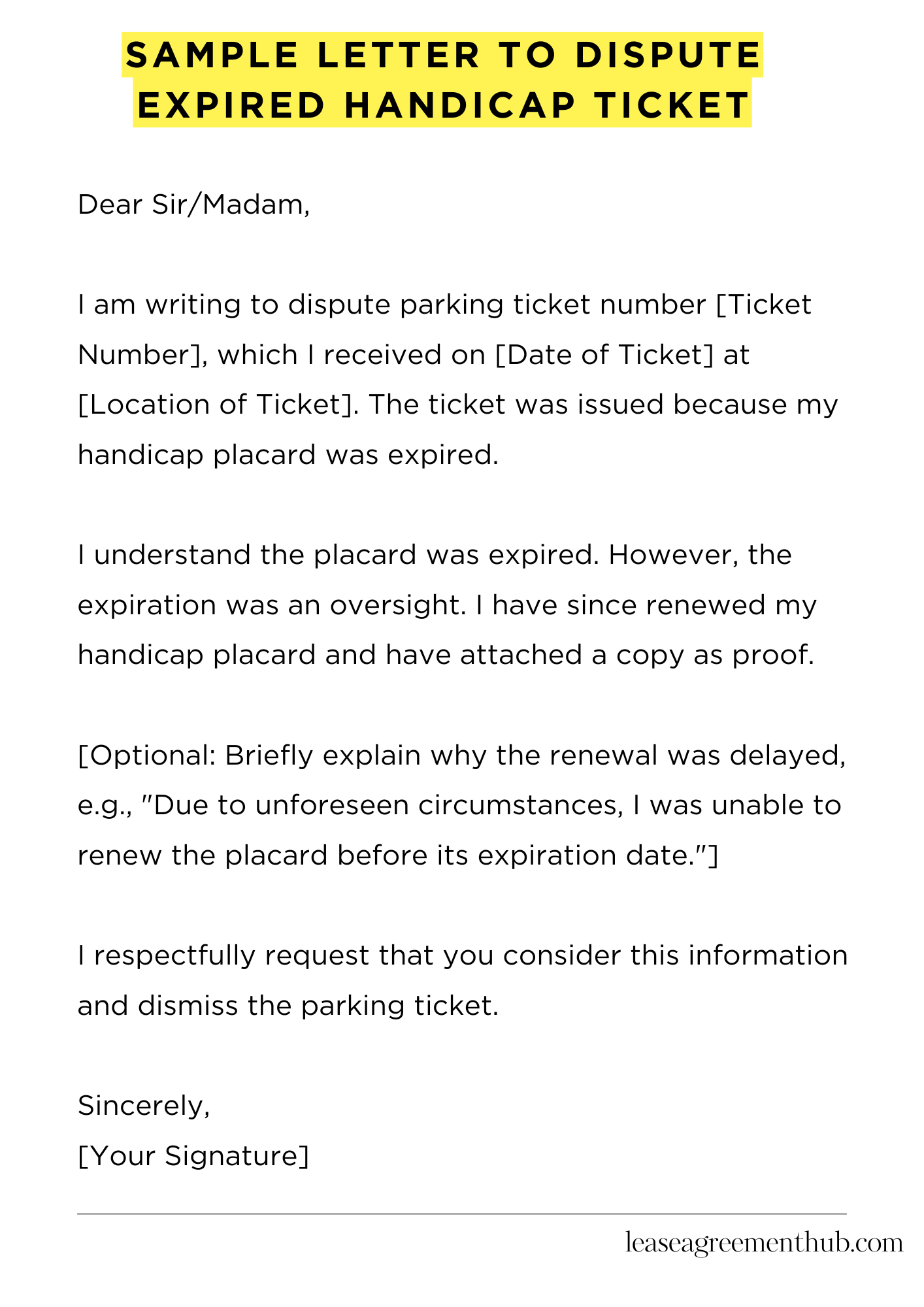 Sample Letter To Dispute Expired Handicap Ticket