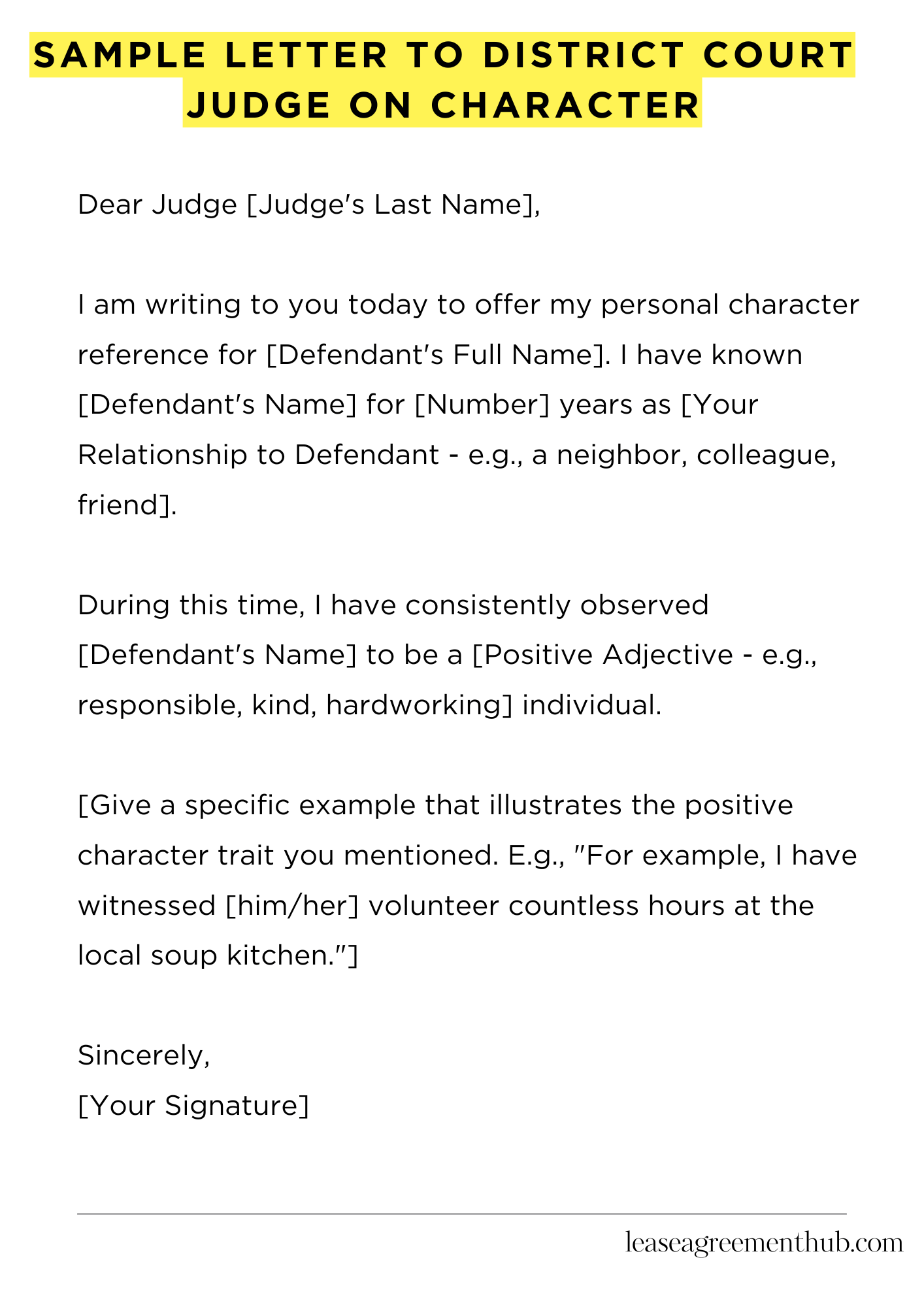 Sample Letter To District Court Judge On Character