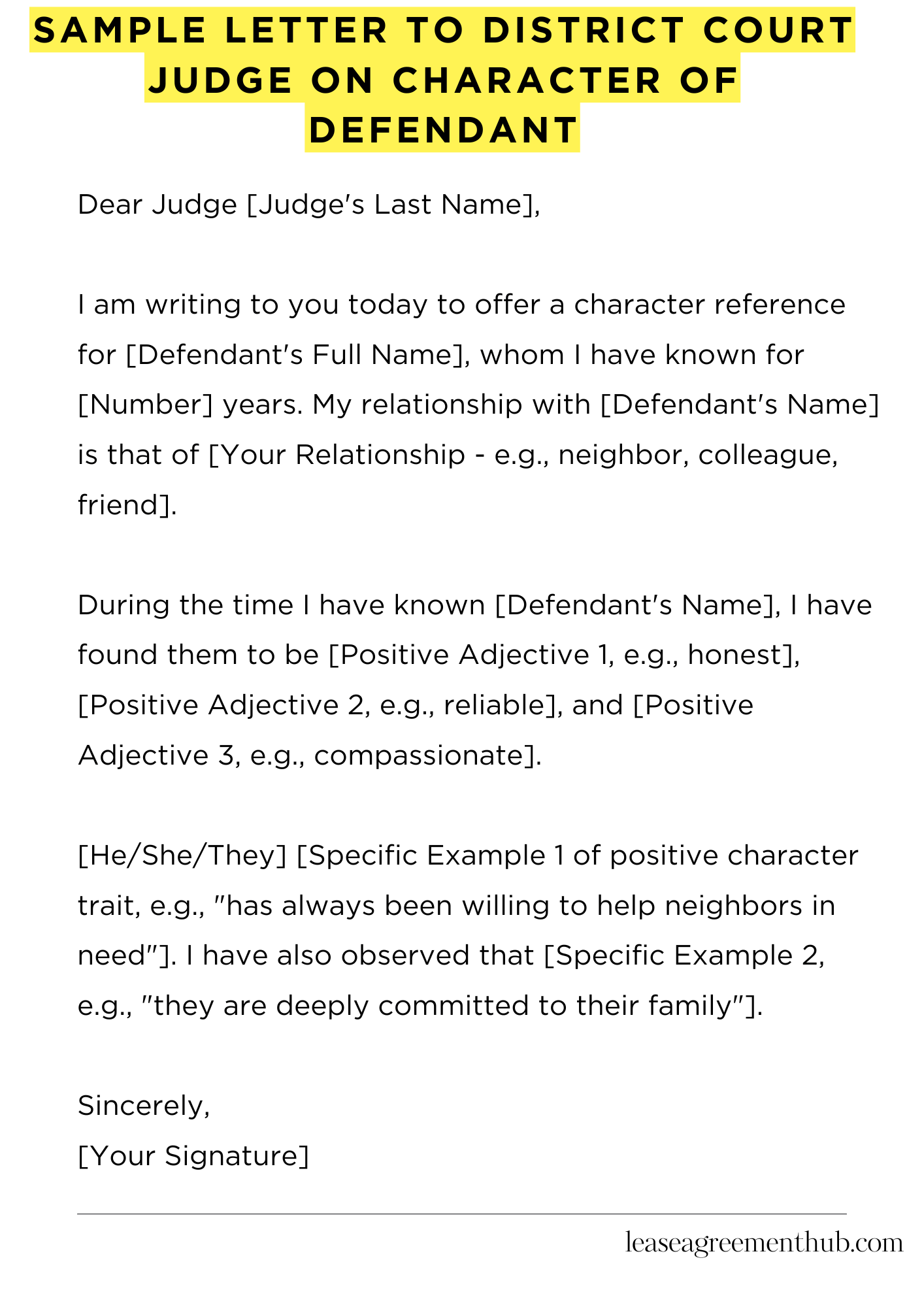 Sample Letter To District Court Judge On Character Of Defendant