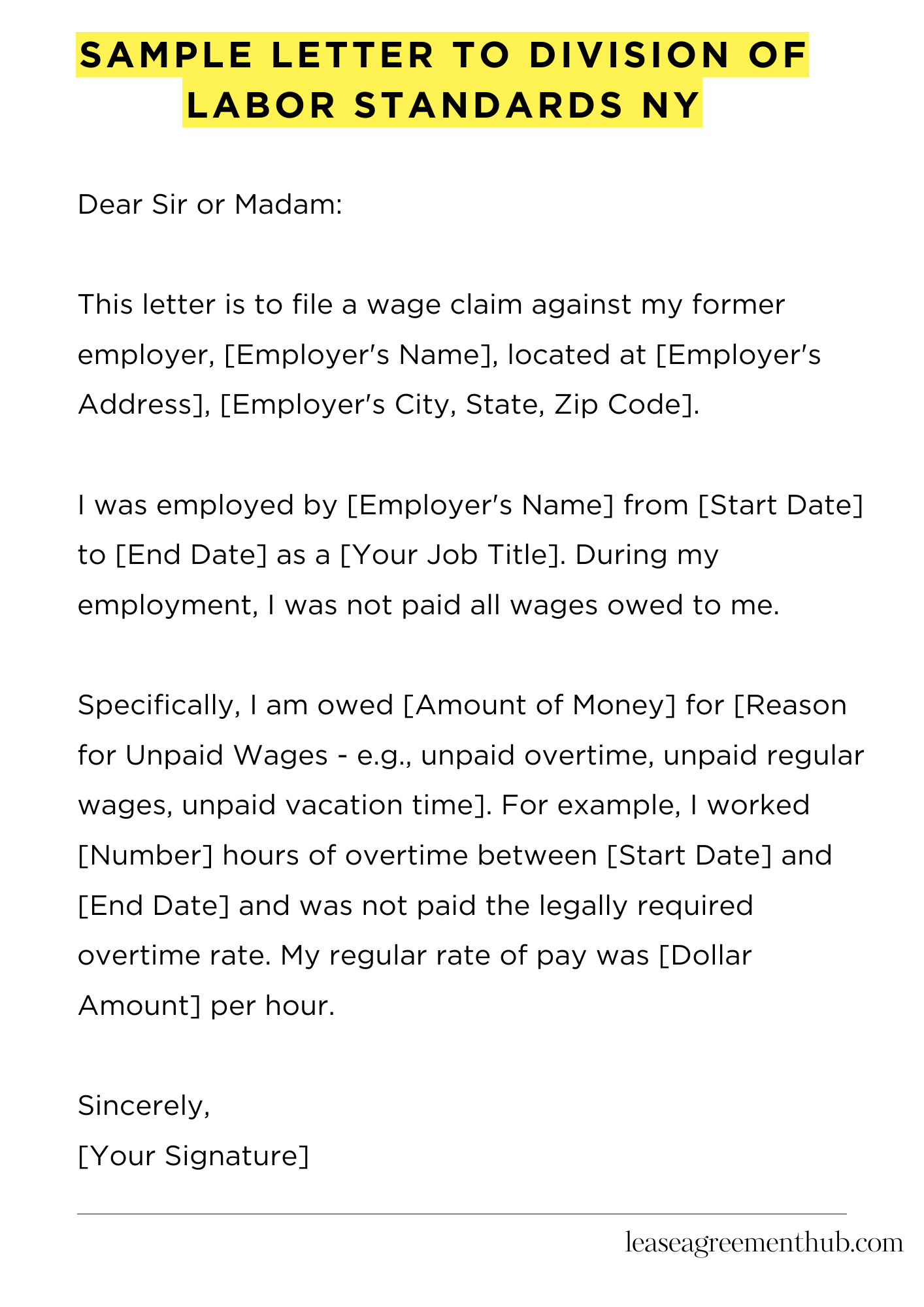 Sample Letter To Division Of Labor Standards Ny