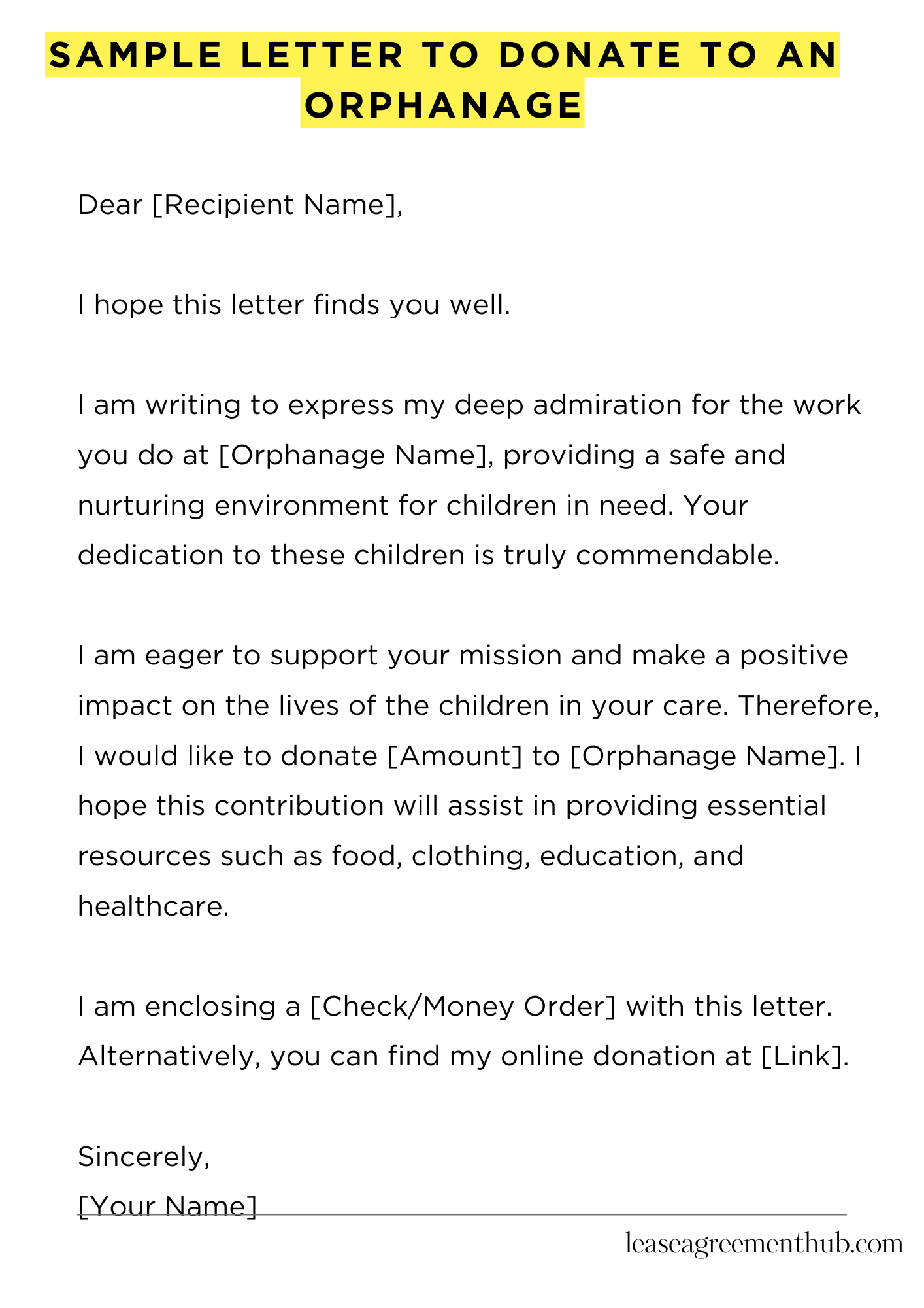 Sample Letter To Donate To An Orphanage
