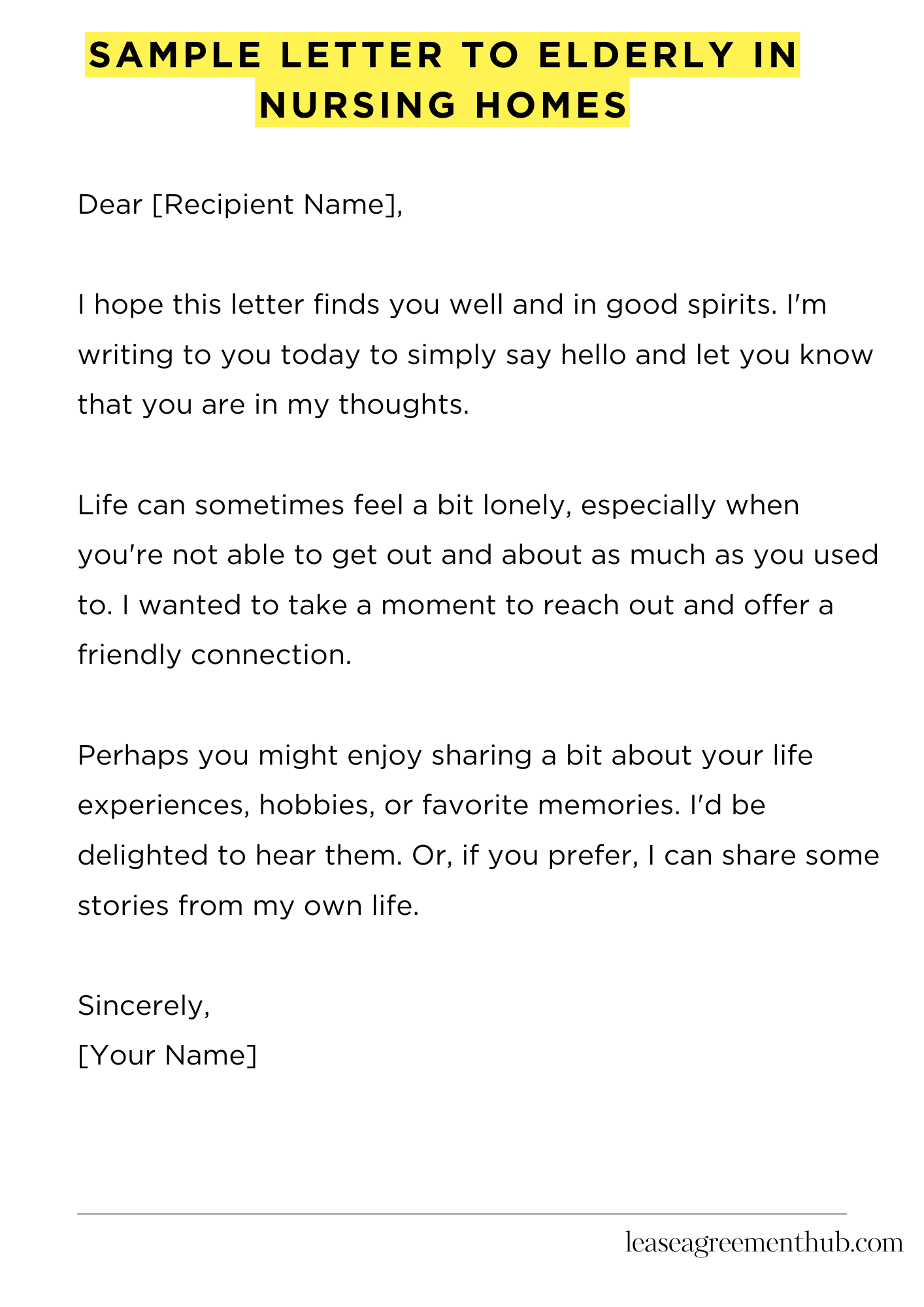 Sample Letter To Elderly In Nursing Homes