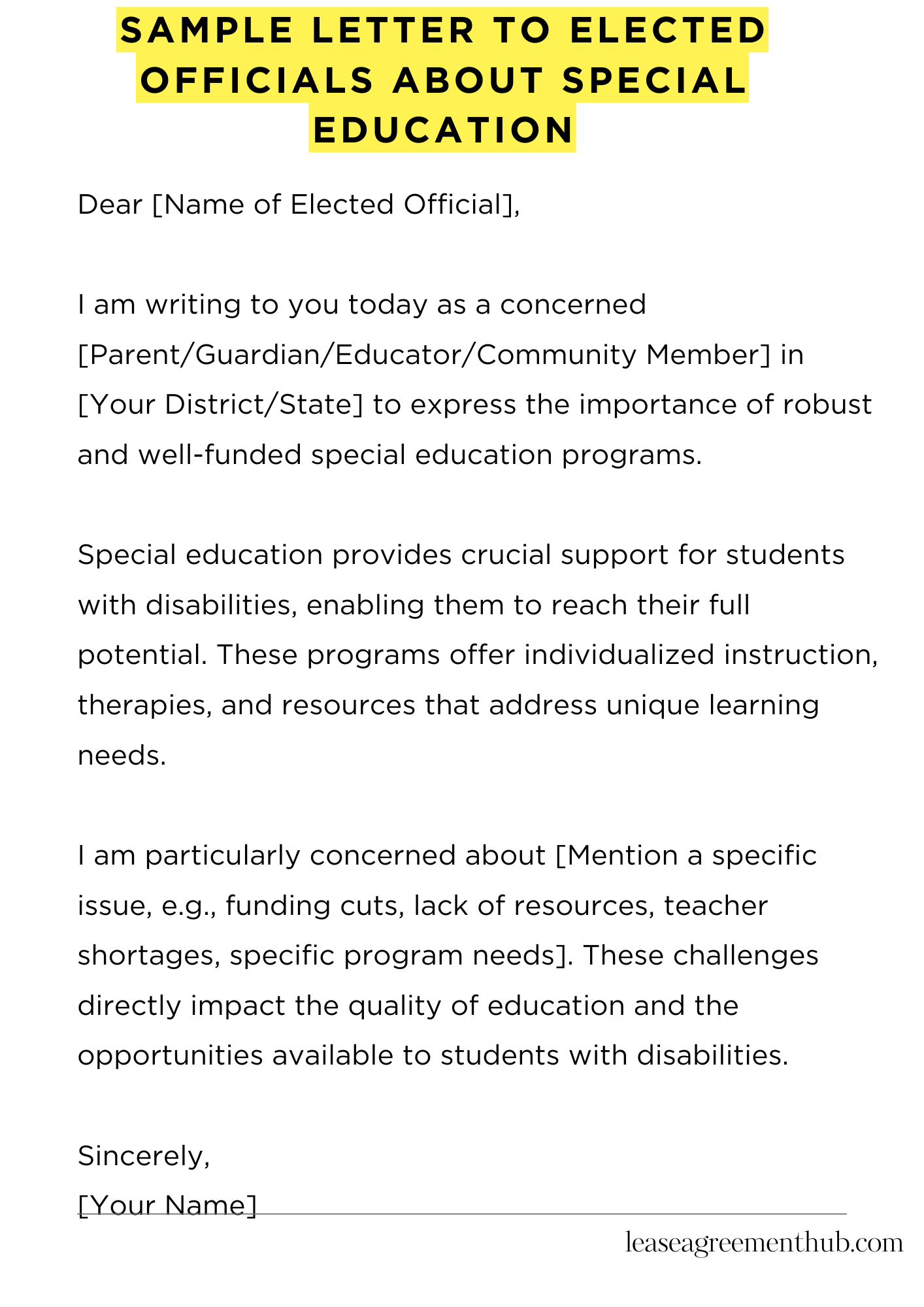 Sample Letter To Elected Officials About Special Education