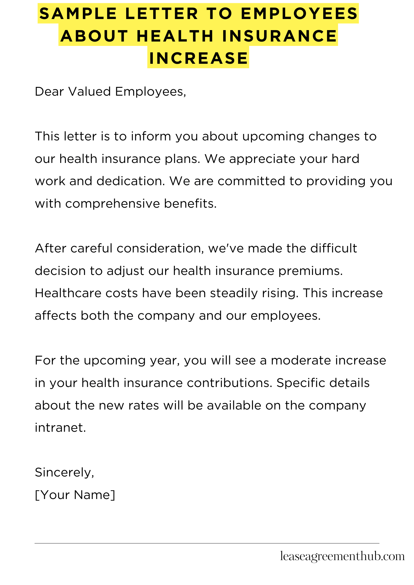 Sample Letter To Employees About Health Insurance Increase