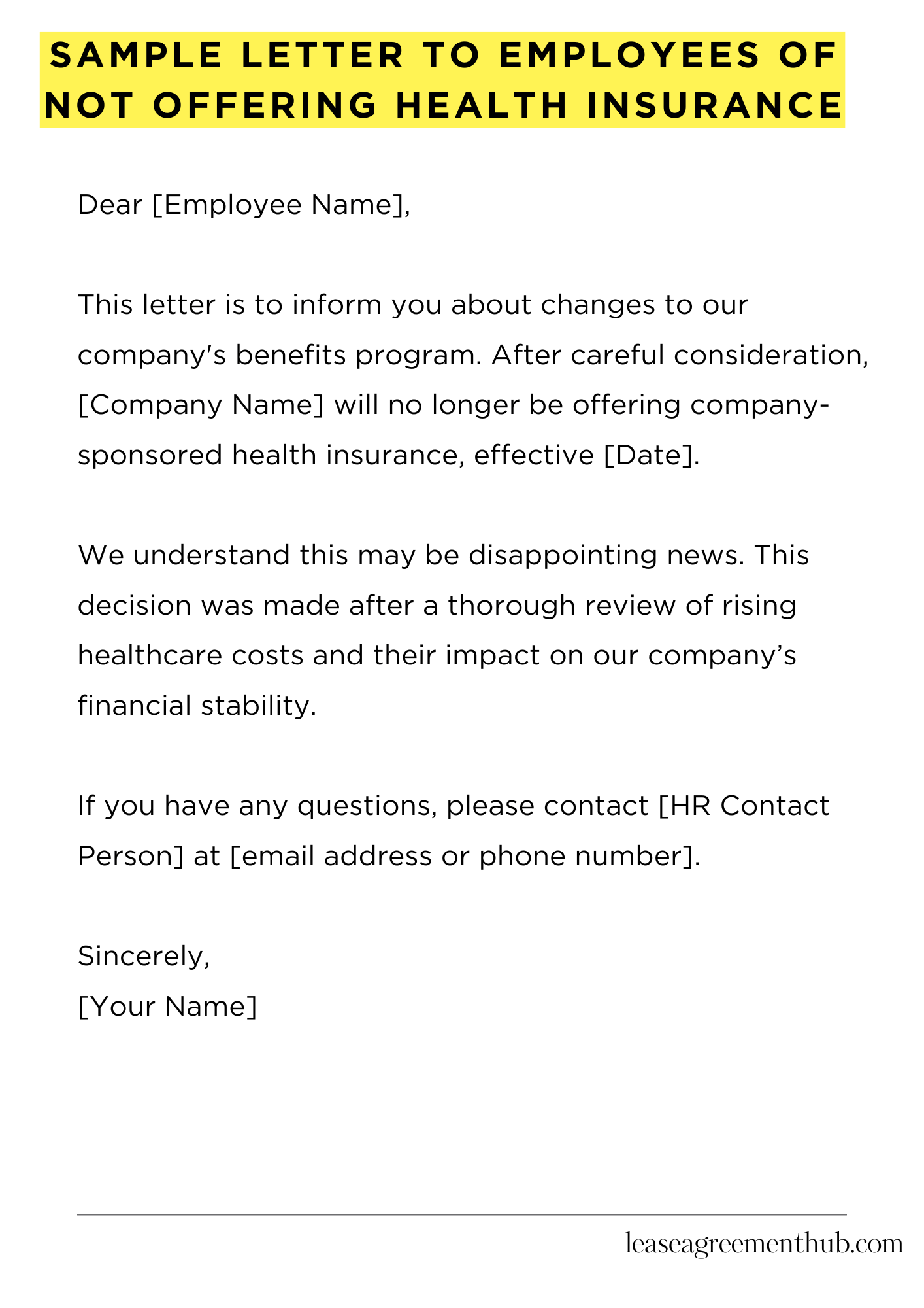 Sample Letter To Employees Of Not Offering Health Insurance