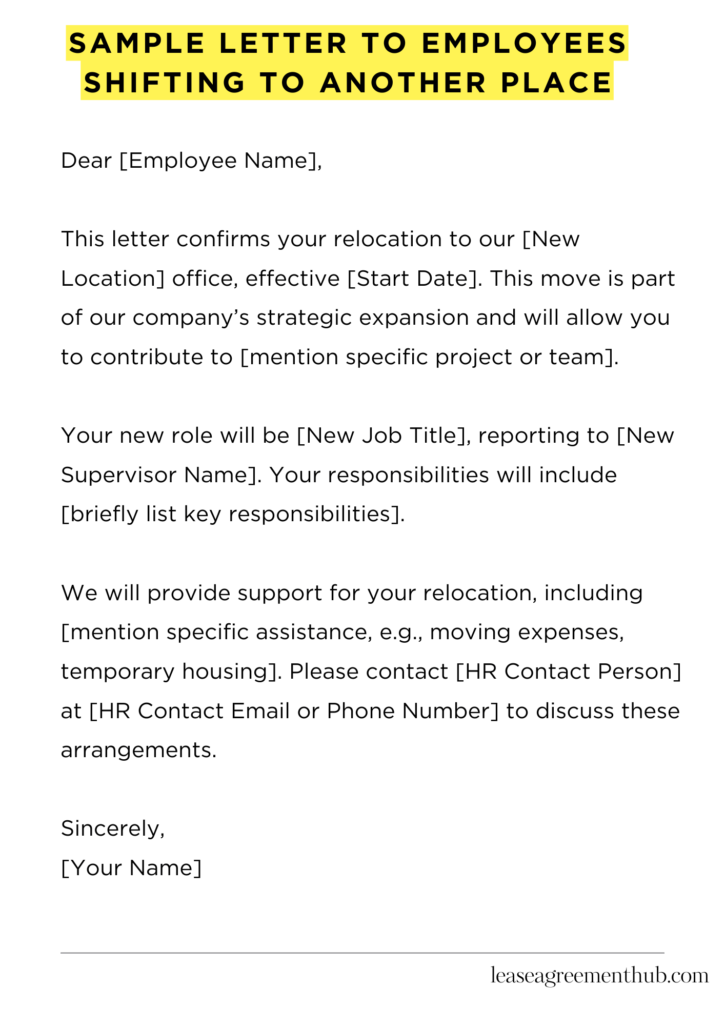Sample Letter To Employees Shifting To Another Place