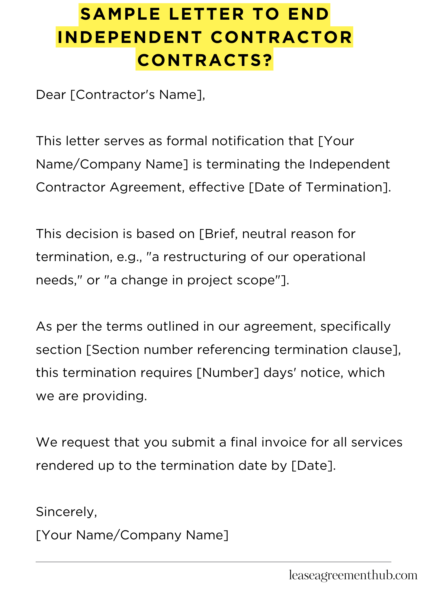 Sample Letter To End Independent Contractor Contracts?