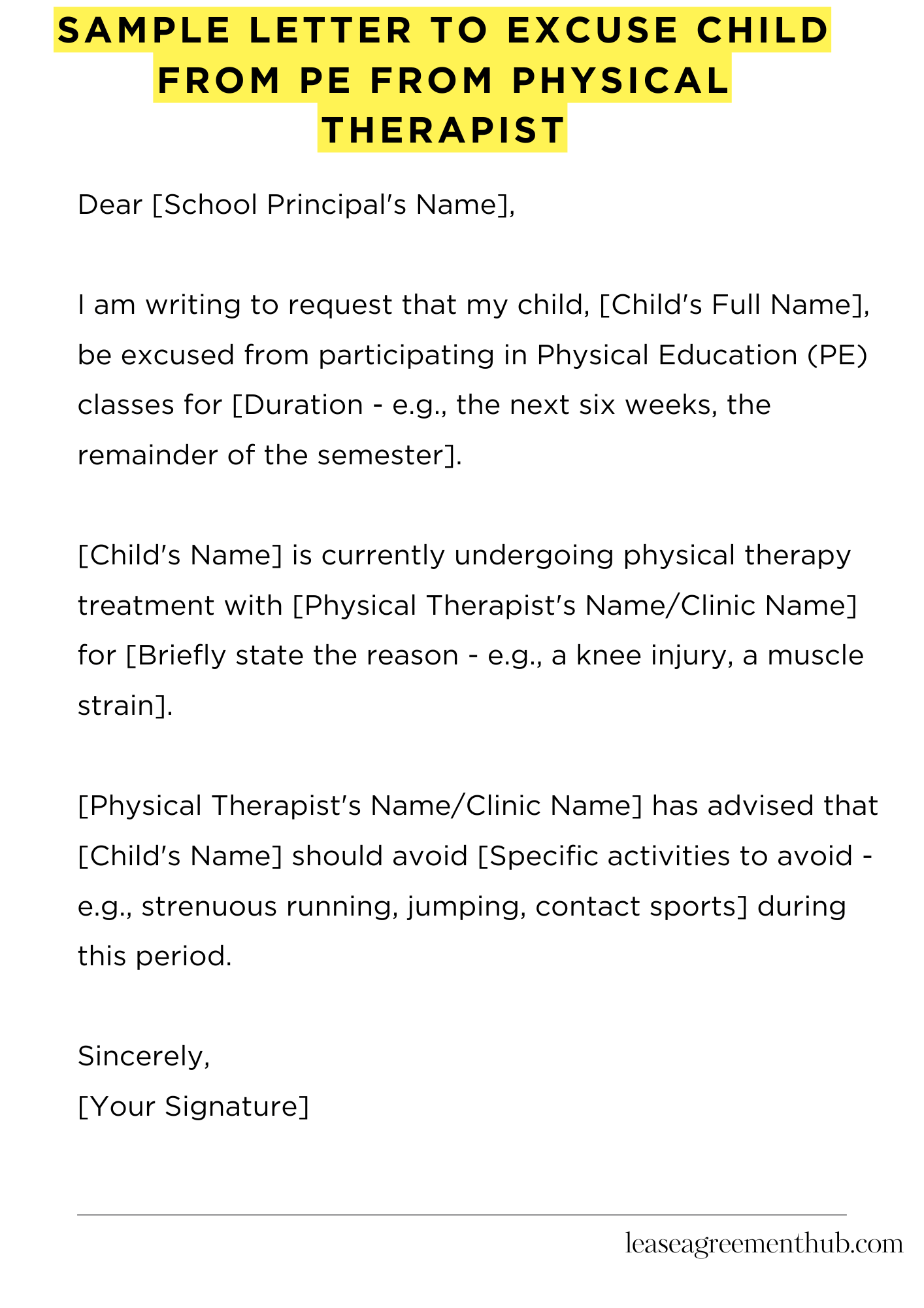 Sample Letter To Excuse Child From Pe From Physical Therapist