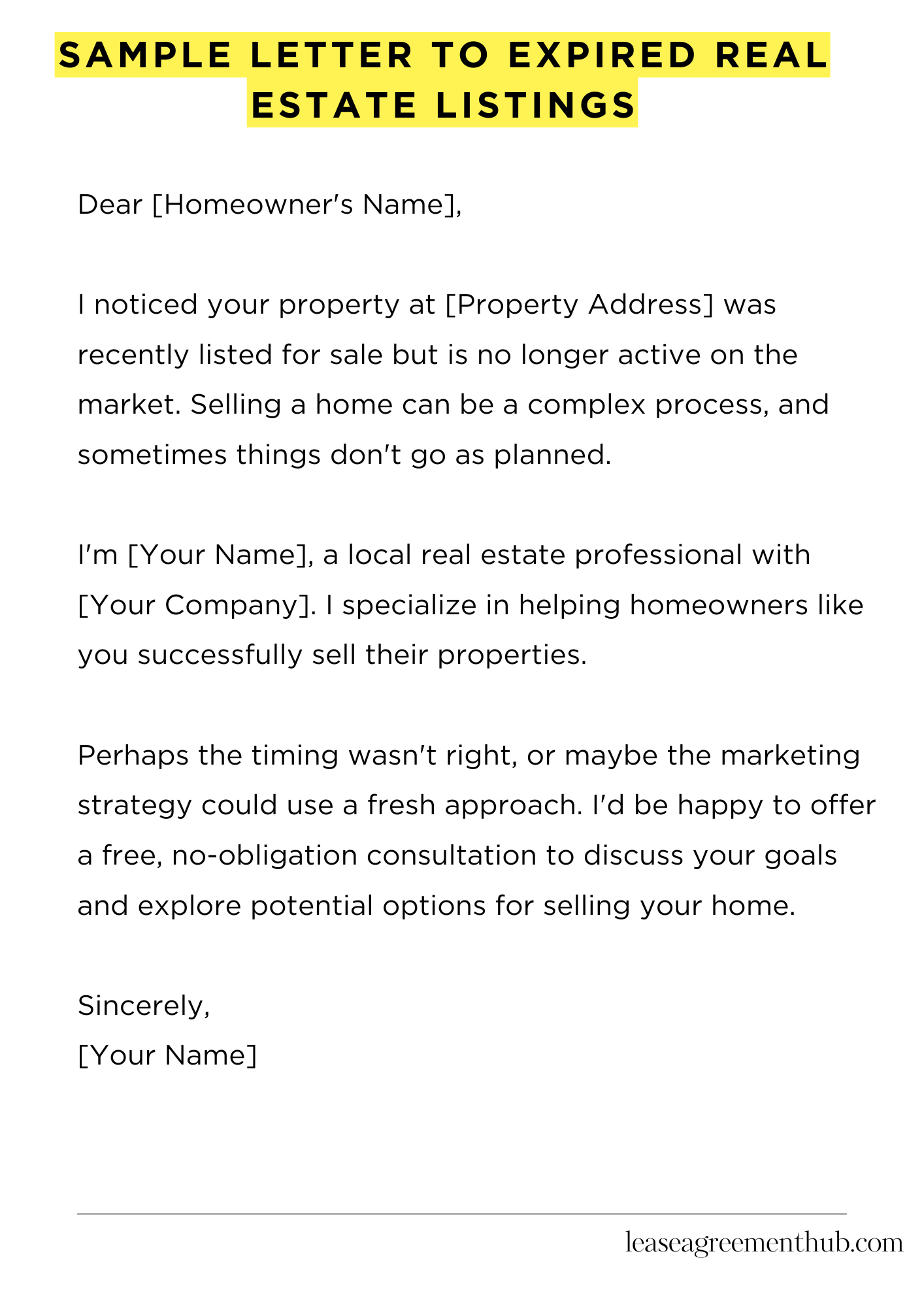 Sample Letter To Expired Real Estate Listings