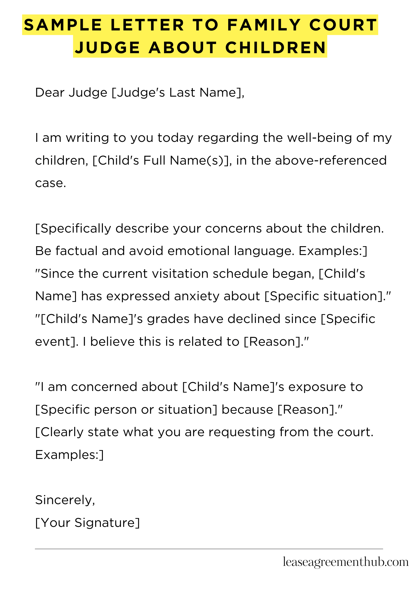 Sample Letter To Family Court Judge About Children