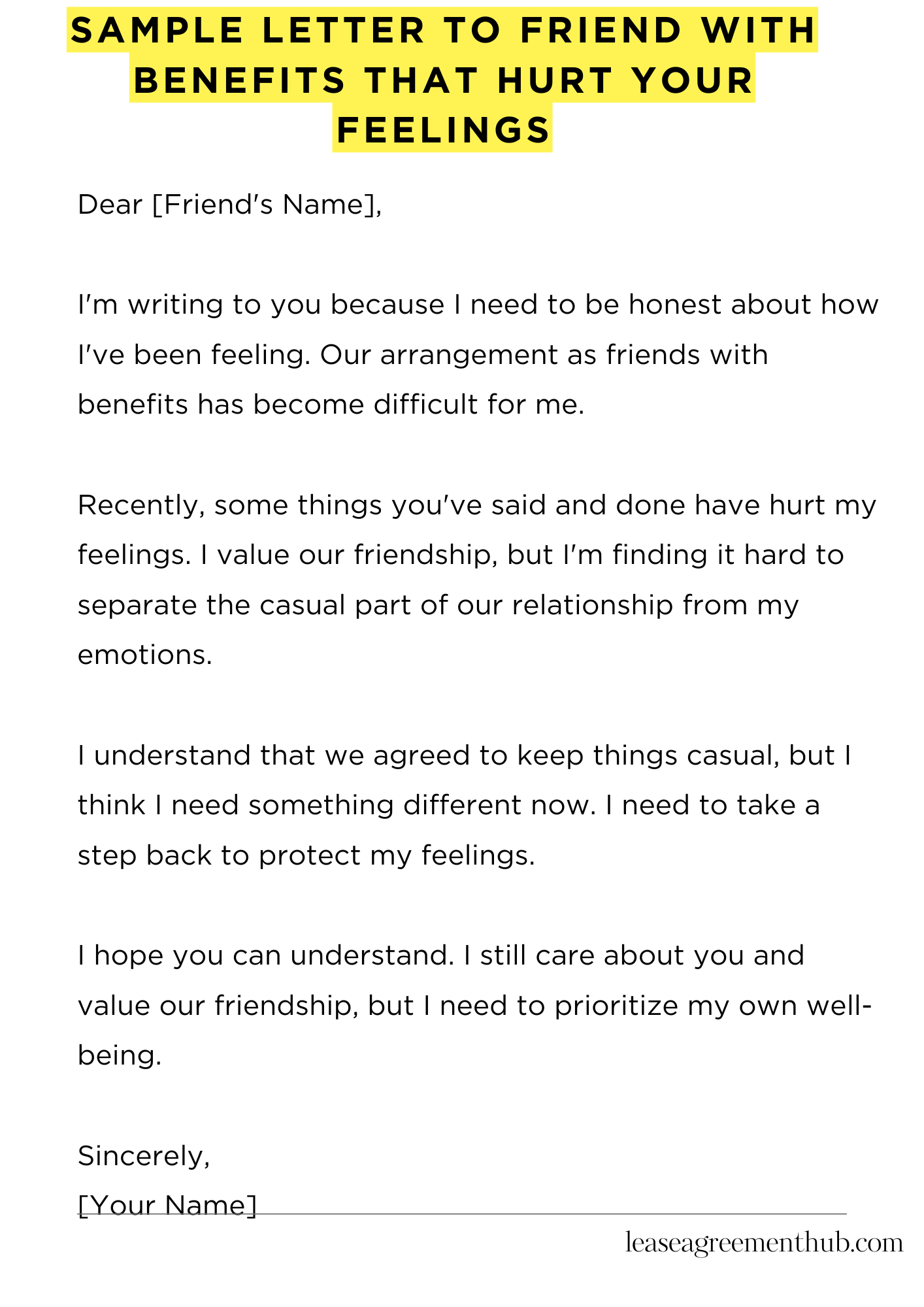 Sample Letter To Friend With Benefits That Hurt Your Feelings