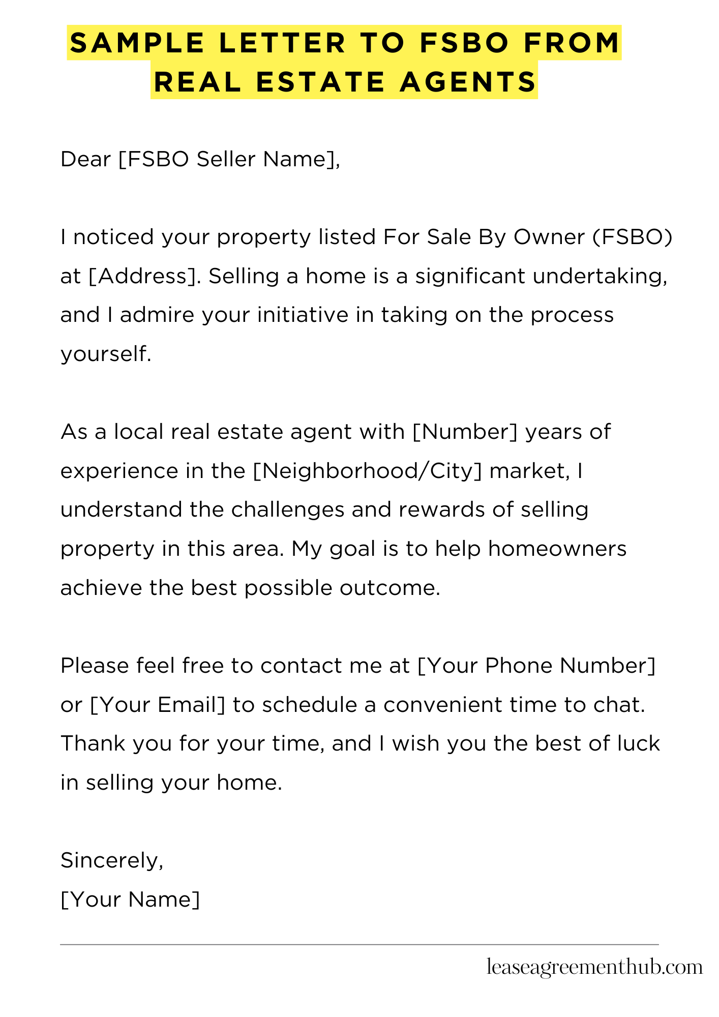 Sample Letter To Fsbo From Real Estate Agents