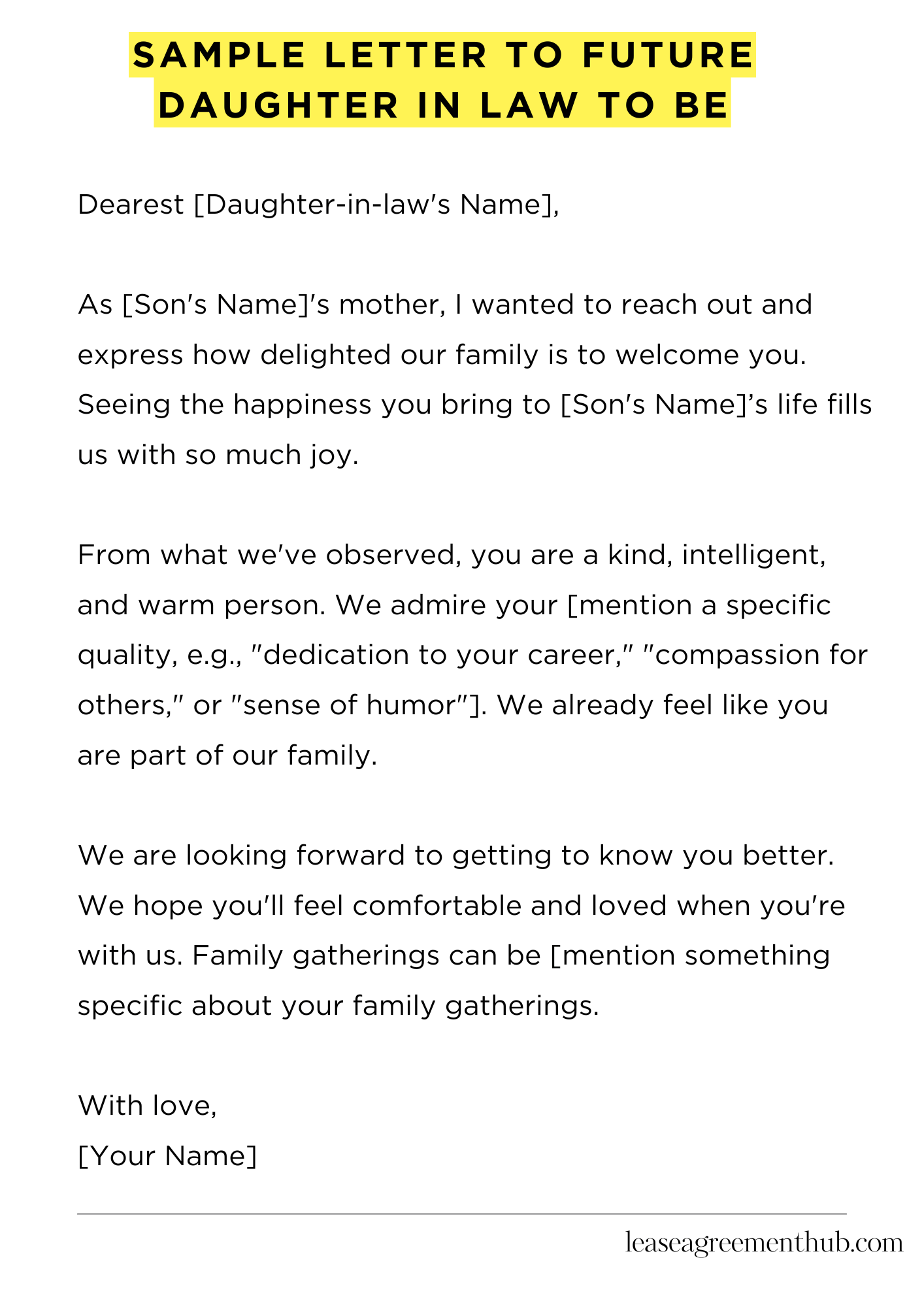 Sample Letter To Future Daughter In Law To Be