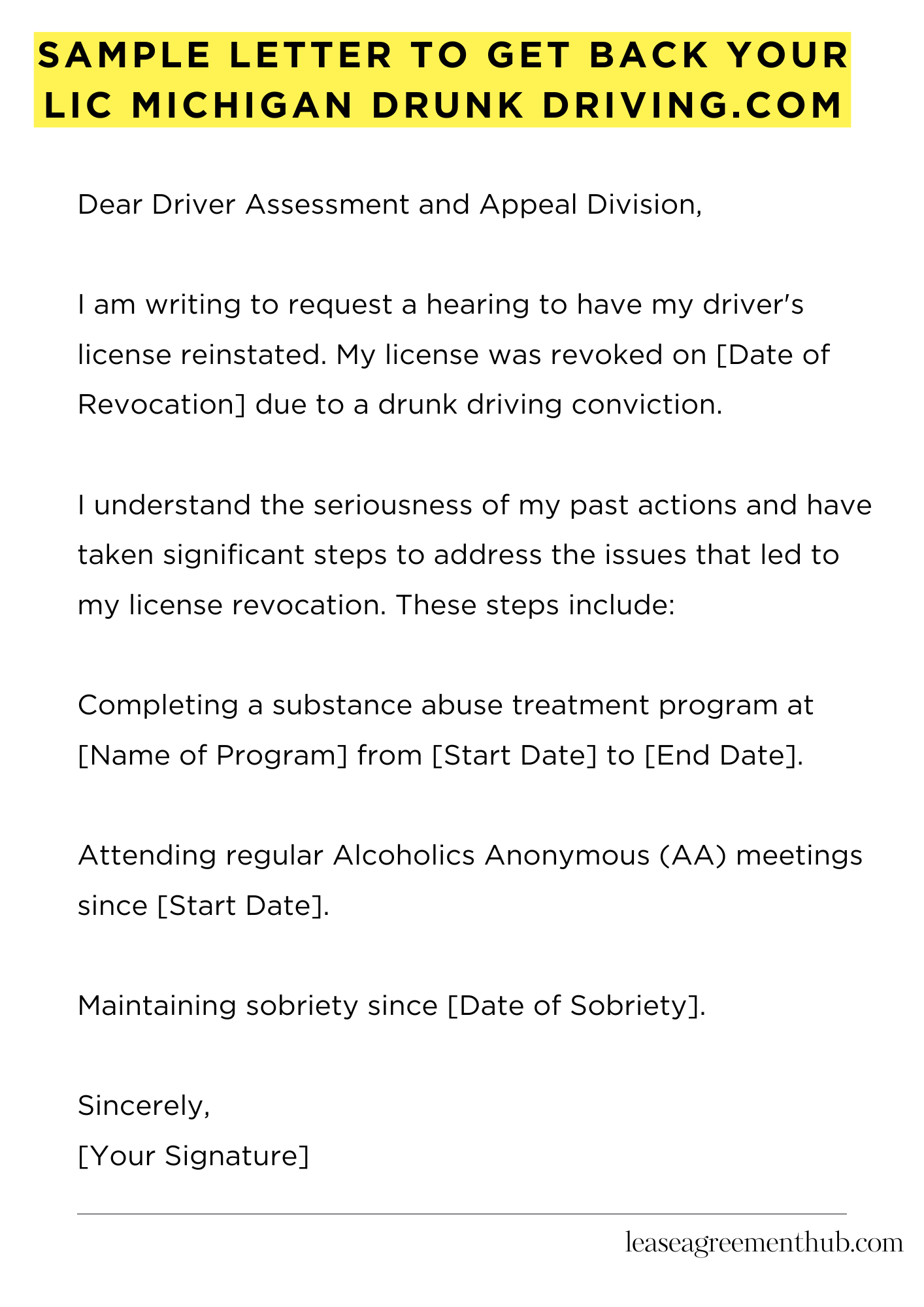 Sample Letter To Get Back Your Lic Michigan Drunk Driving.Com